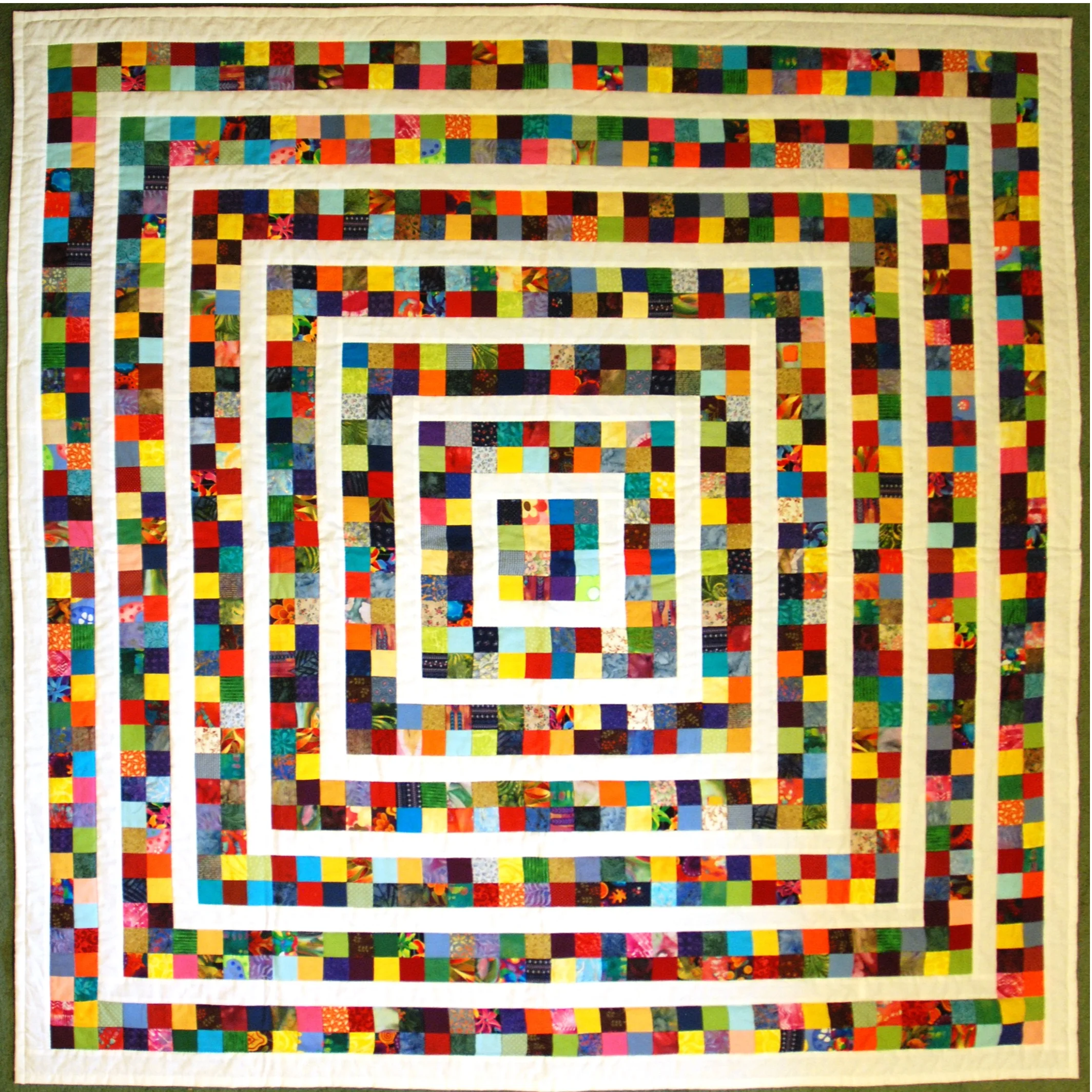 rip Around the World Modified, Pieced, Hand Quilted, donated by Mary Klassen, 58 x 58”