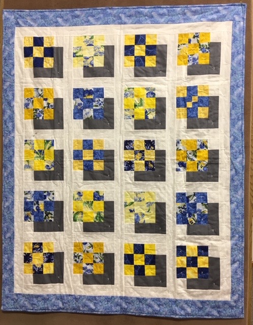 Shadow Boxes in My Window Comforter, Pieced, Decatur Knotted, donated by Silverwood Mennonite Women, 47 x 60”