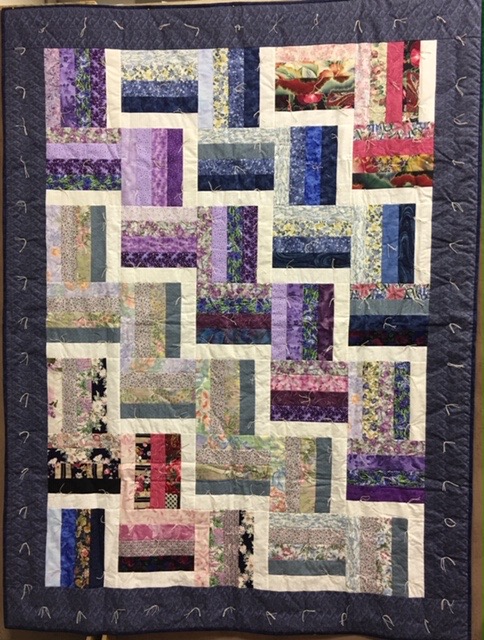 Cascading Rail Fences Comforter, Pieced, Knotted, Donated by Silverwood Mennonite Women, 61 x 81”