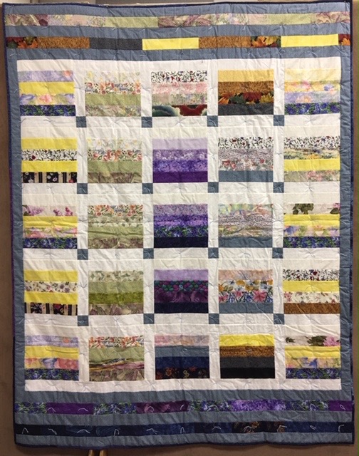 Flowering Fields Comforter, Pieced, Knotted, Donated by Silverwood Mennonite Women, 62 x 80”