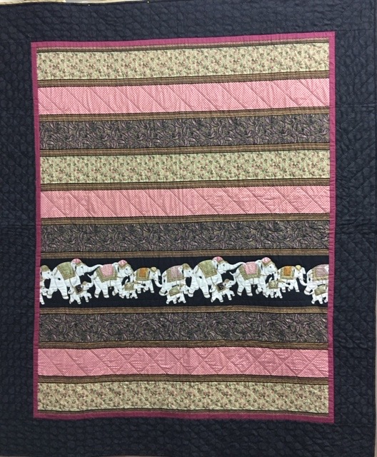 March of the Elephants, Pieced, Single Needle Hand Quilted, Silverwood Mennonite Women, 60 x 72”