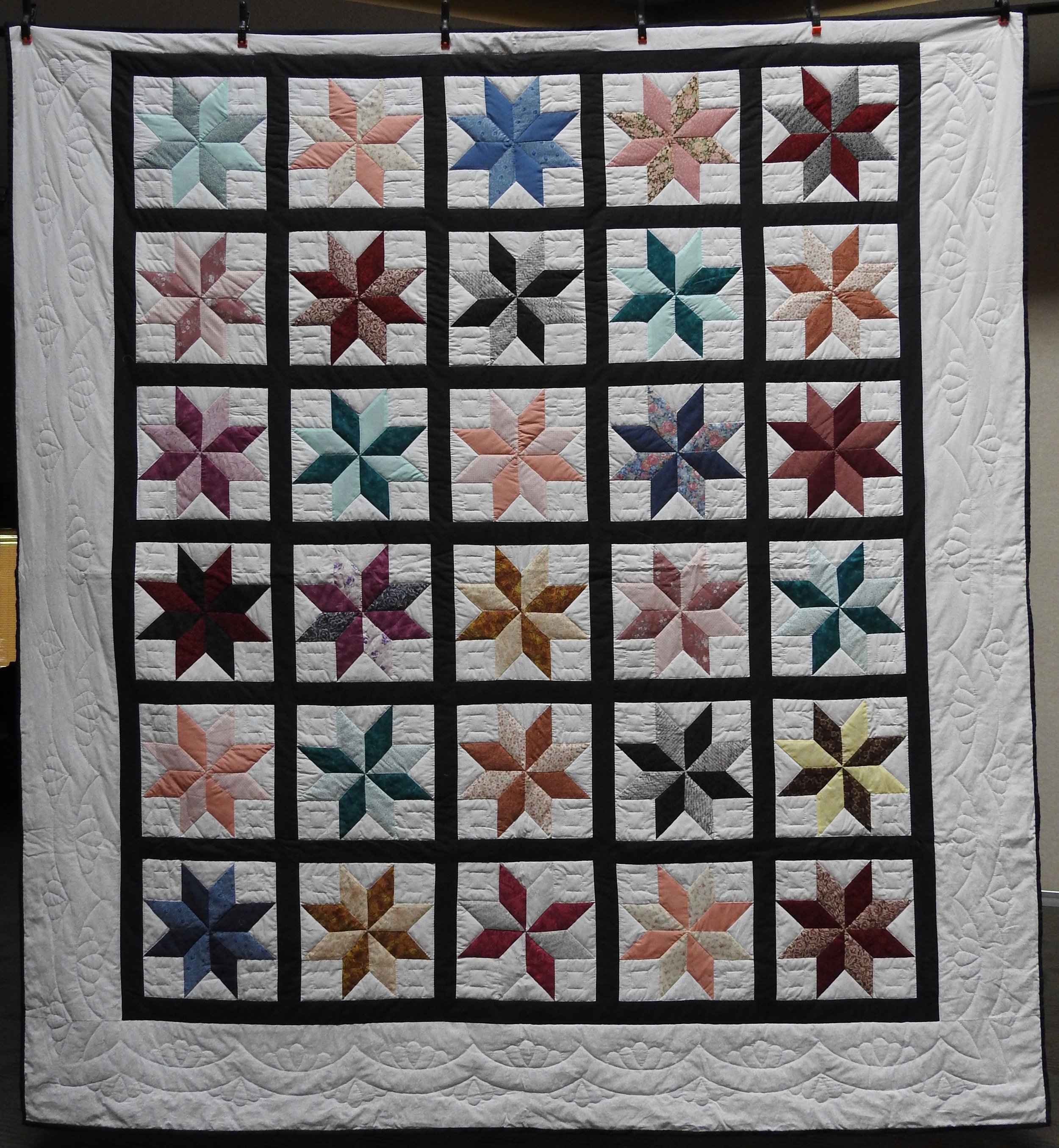 Eight Pointed Star, Pieced, Hand Quilted, Clinton Frame Church, 97 x 104”