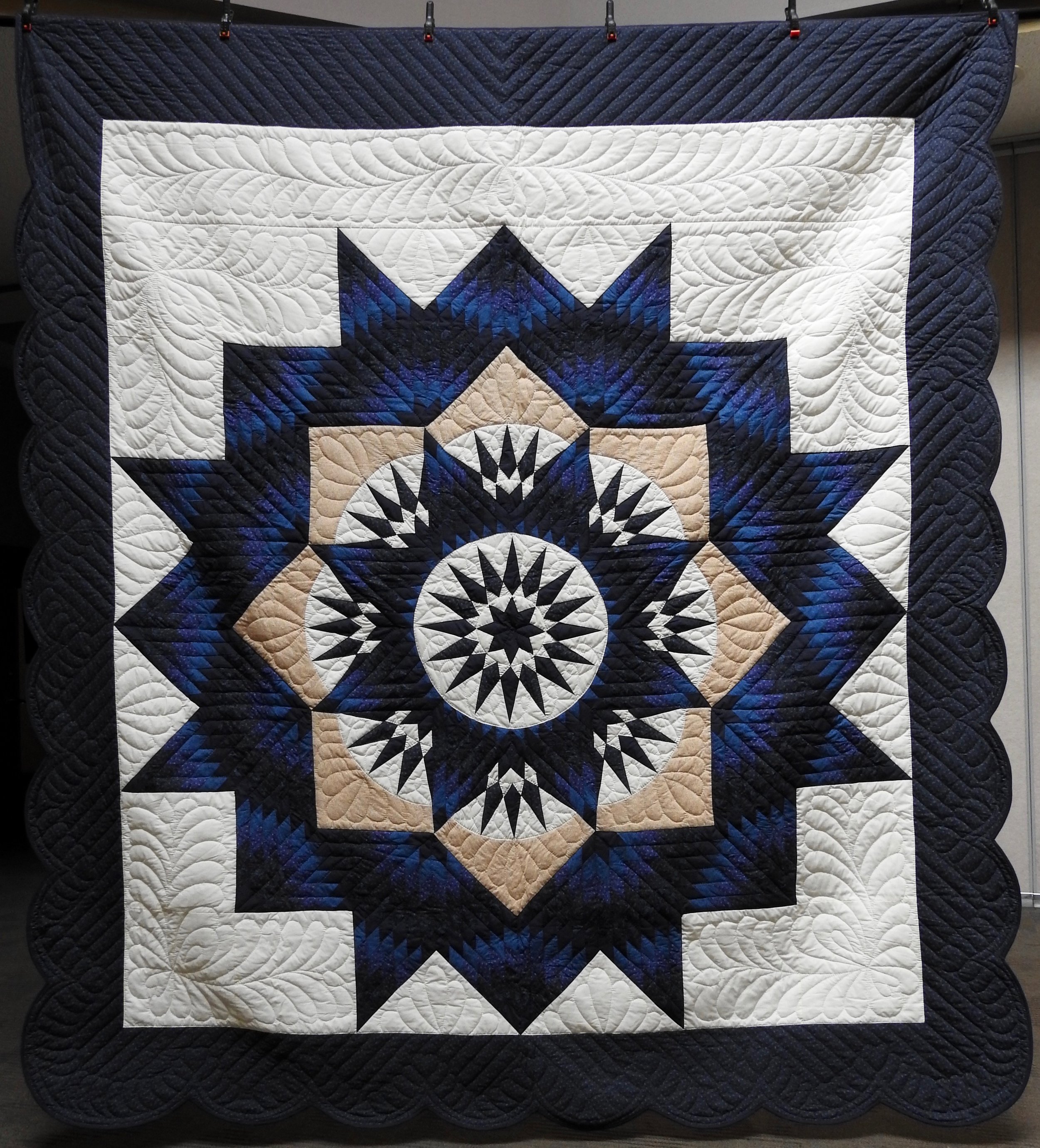  Bright Star, Pieced, Hand Quilted, donated Anonymously, 103 x 112”