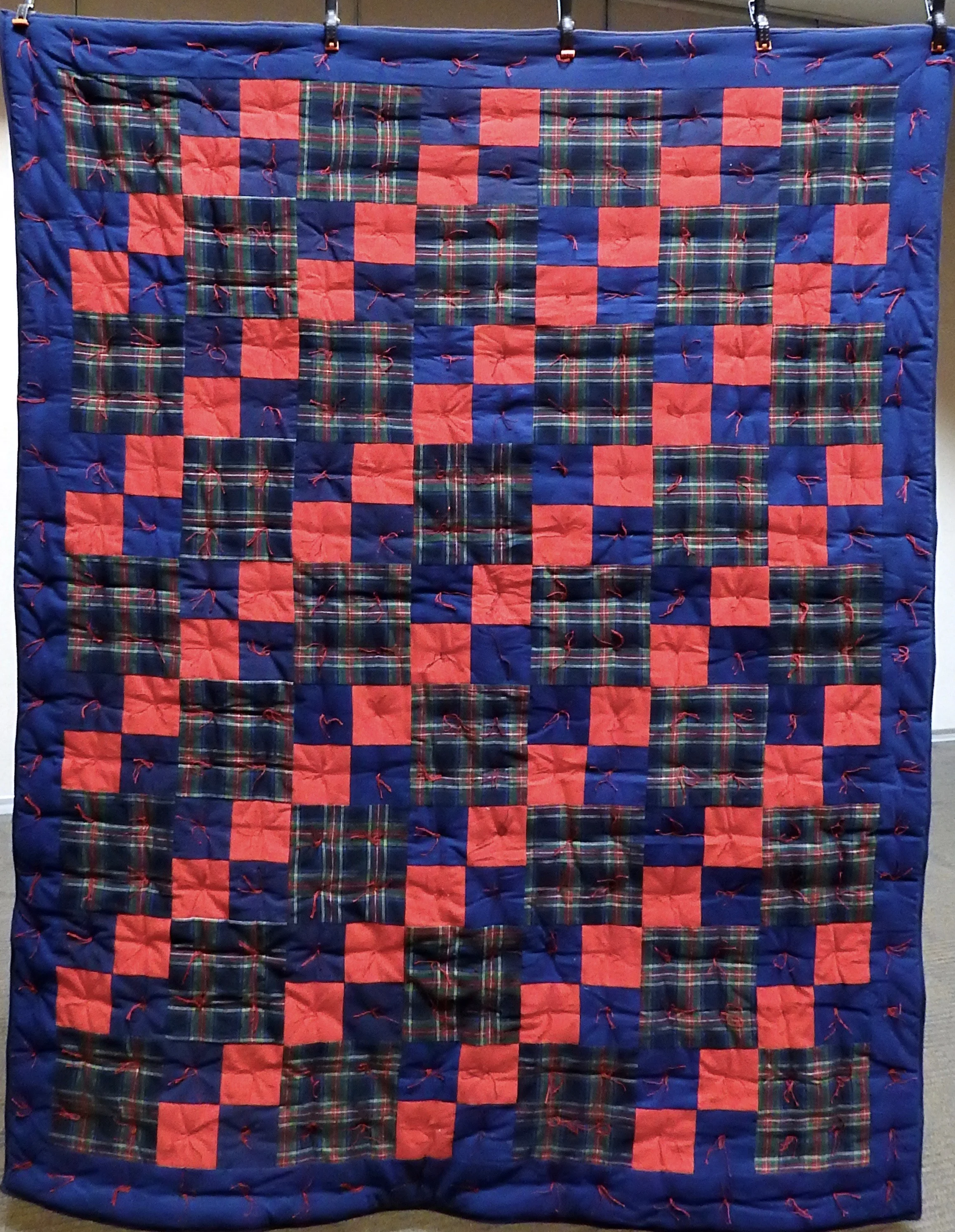 Plaid Flannel Comforter, Pieced, Knotted, donated by Waterford Mennonite Women, 64 x 76”
