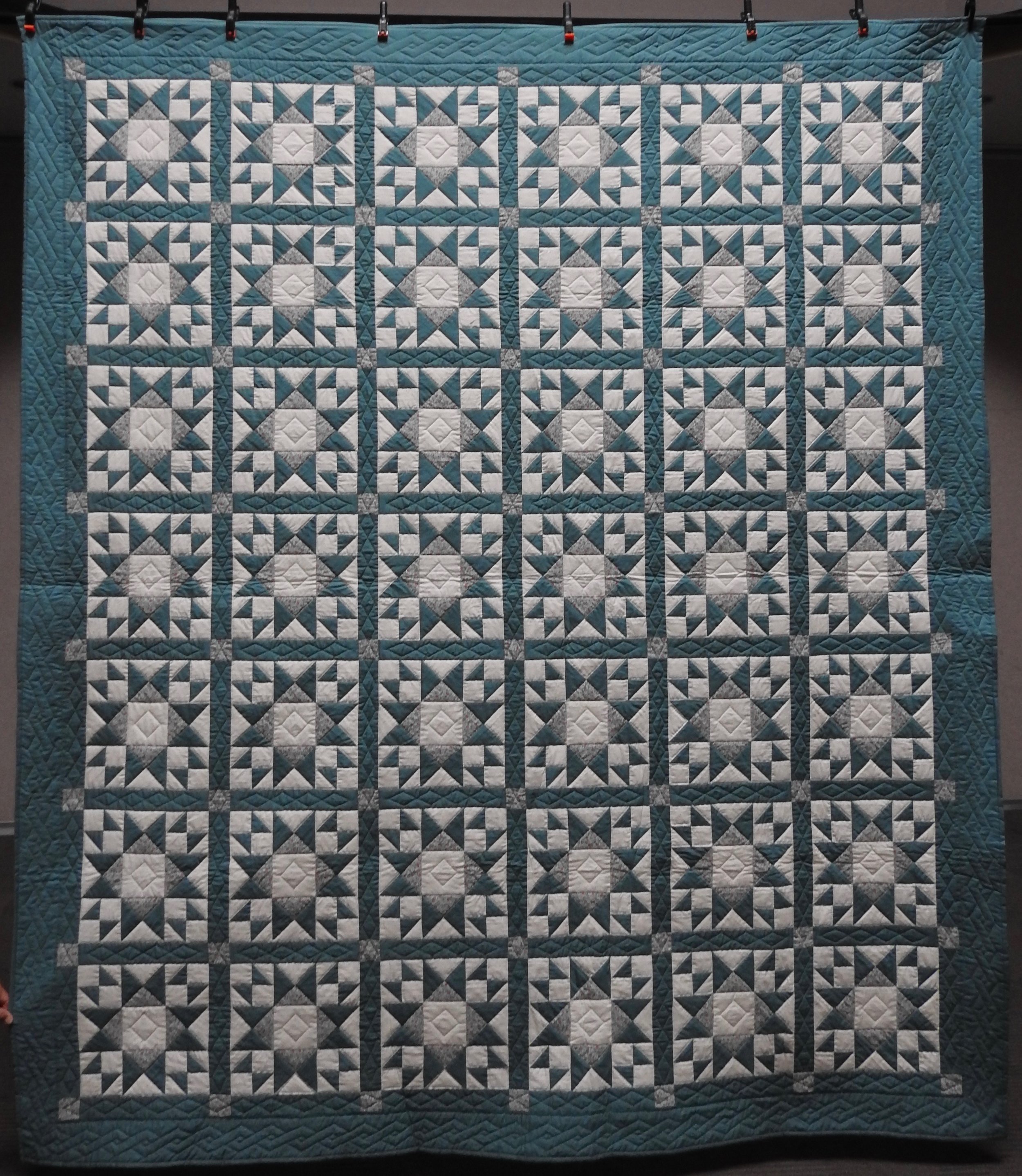 Ohio Star Variation, Pieced, Hand Quilted, 93 x 106”