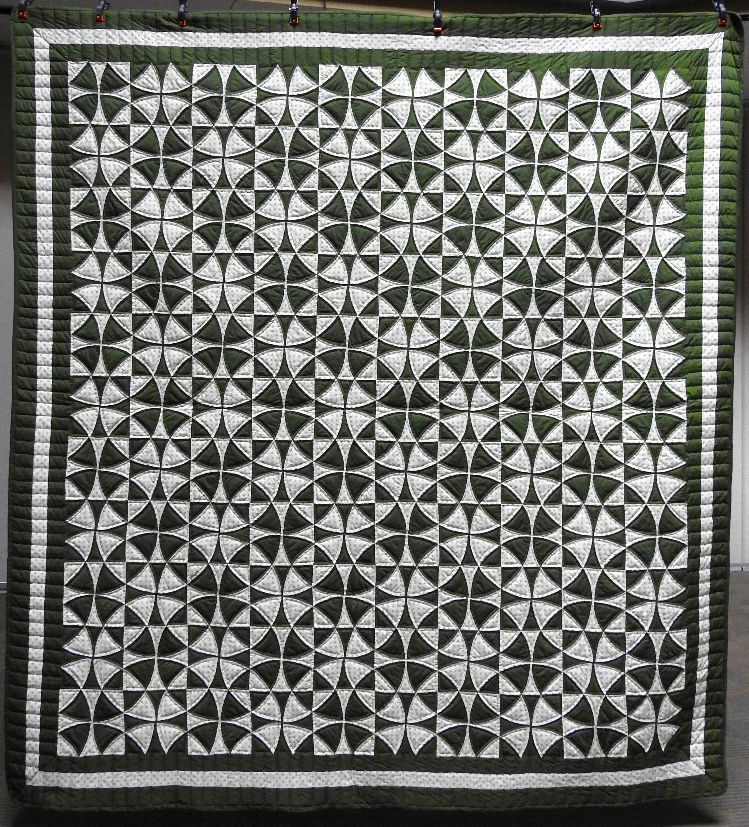 Wheel of Fortune, Pieced, Hand Quilted, 92 x 100”