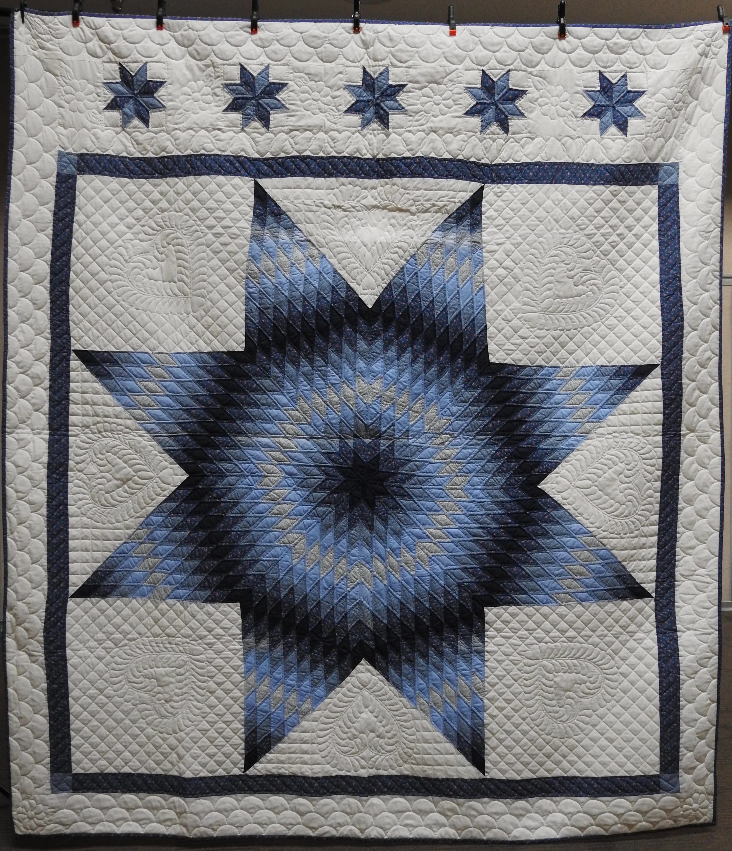 Lone Star, Pieced & Hand Quilted, 96 x 106”