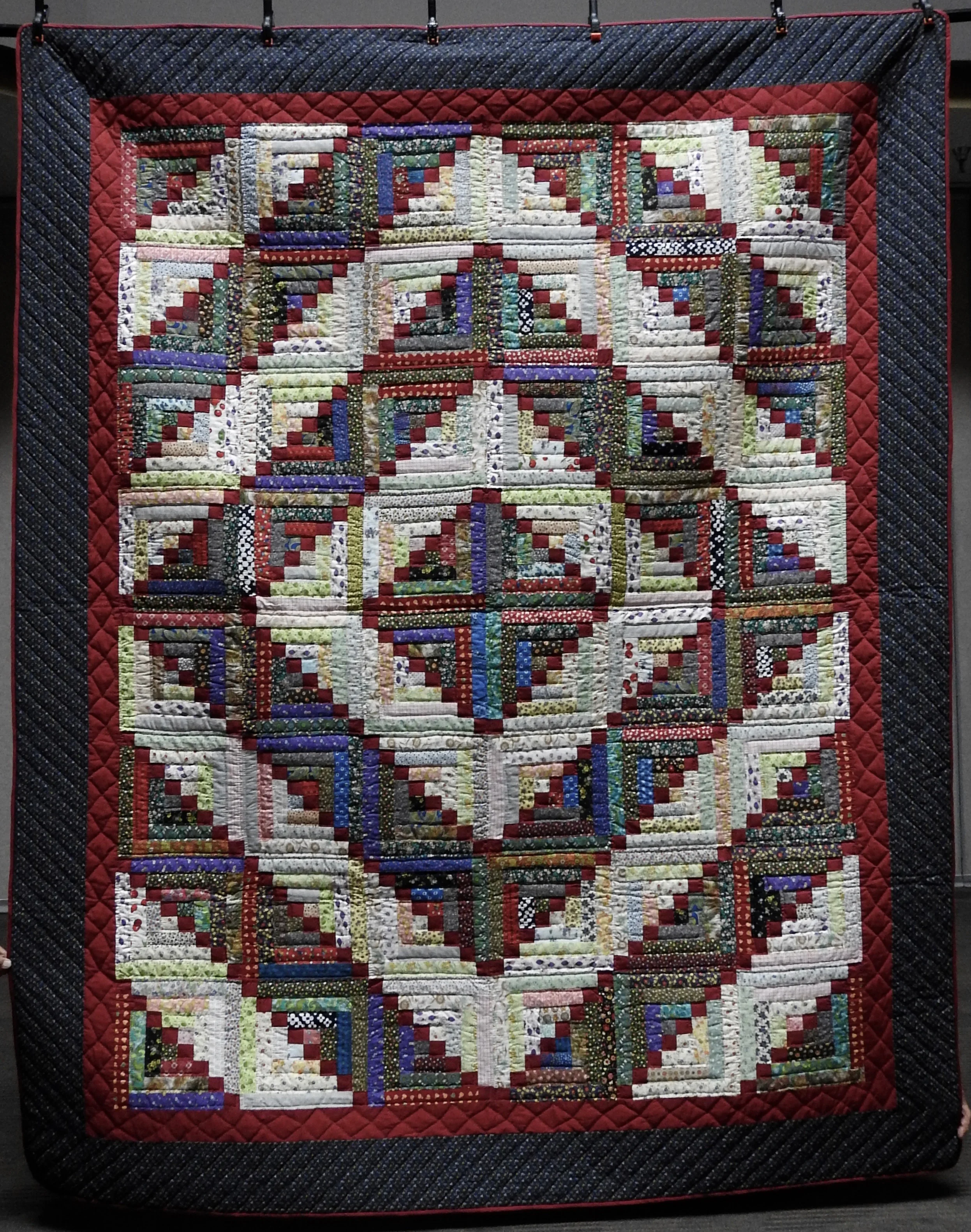 Log Cabin Plus, Pieced & Hand Quilted, 86 x 105”