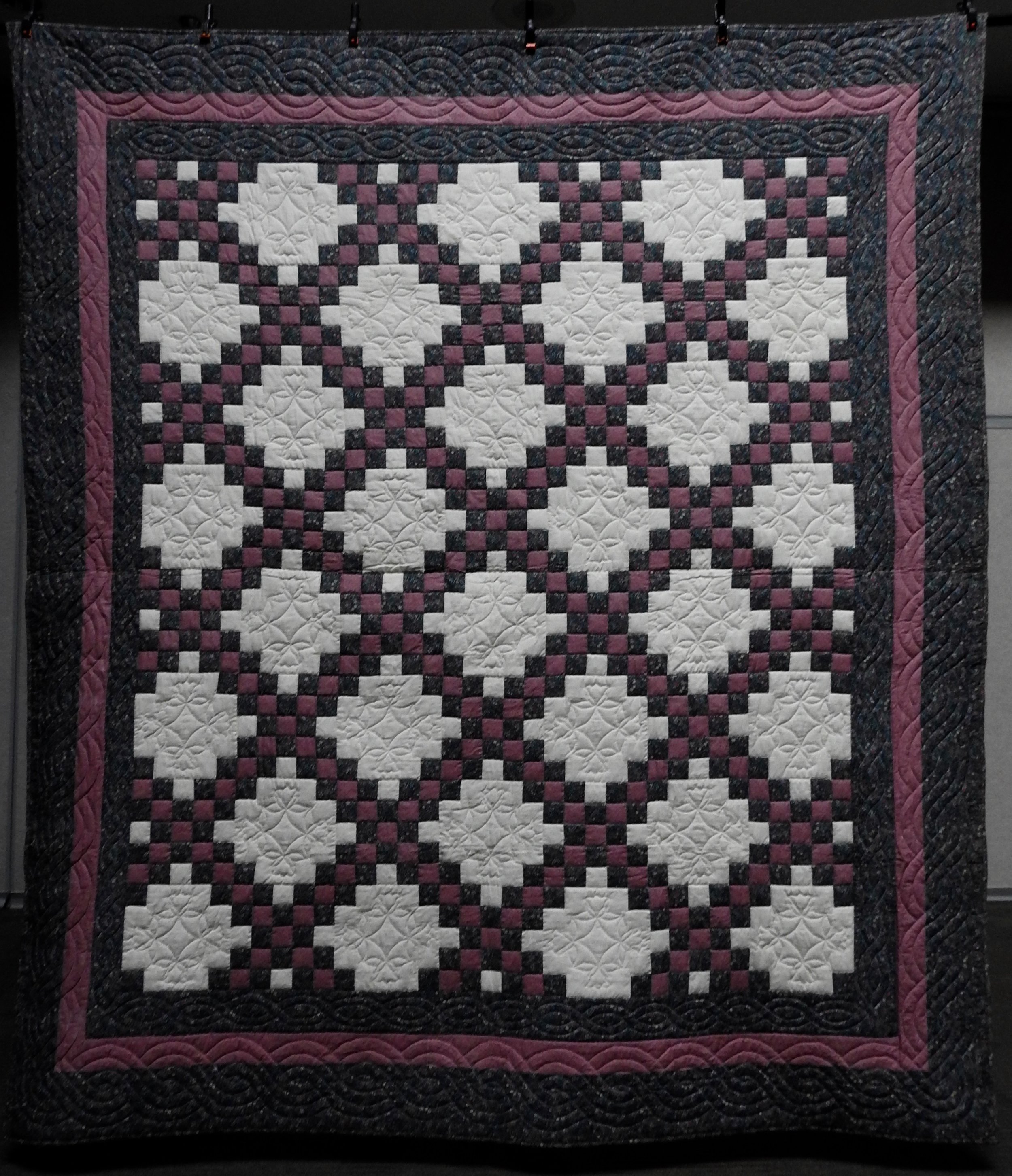 Double Irish Chain, Pieced  by L. Thomas, Hand Quilted, Signed &amp; Dated, 93 x 106