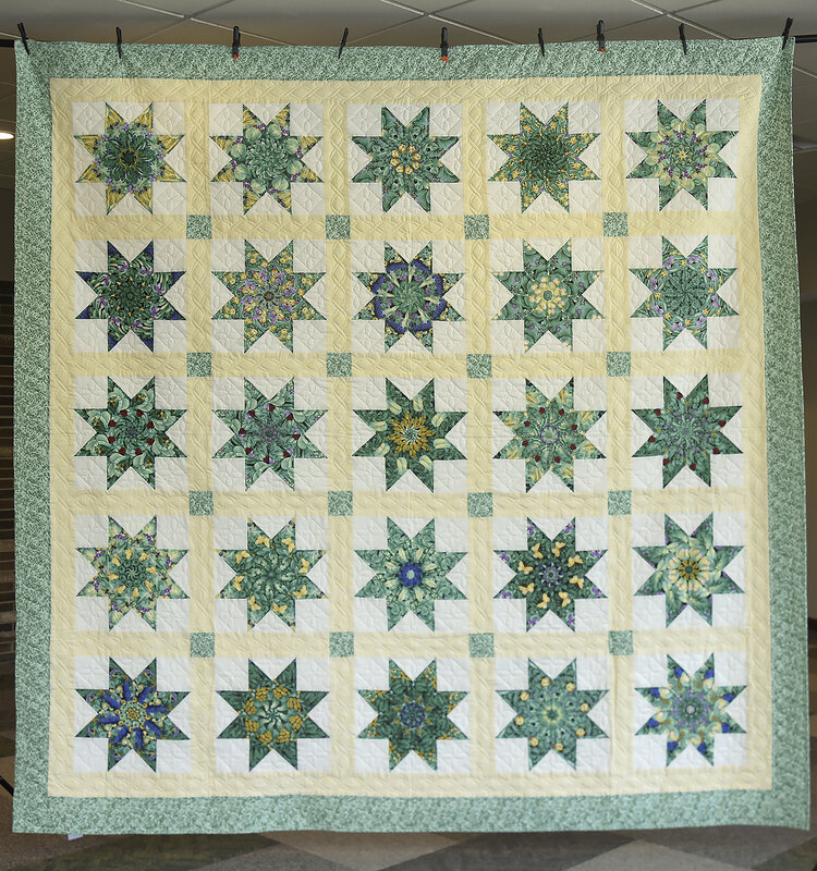 Machine pieced  Crystal Star  patchwork Queen size quilt top #X-99