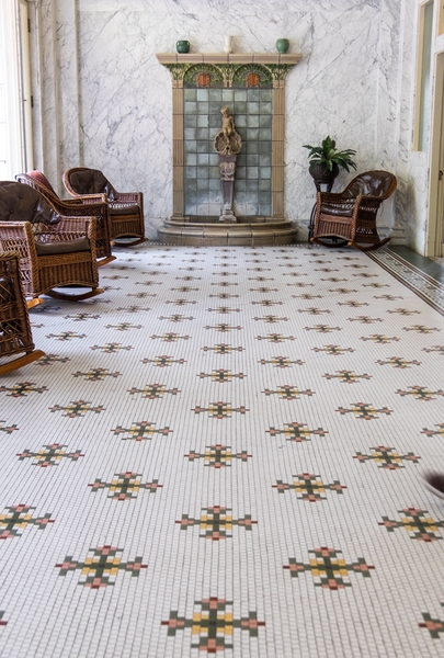 Beautifully ornate tile work (laid by hand) flourishes throughout the Fordyce Bathhouse and National Park Visitor Center. 