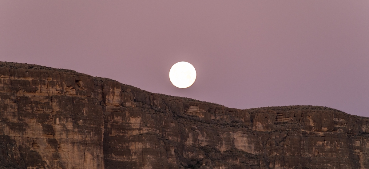 Moonset over Big Bend National Park.