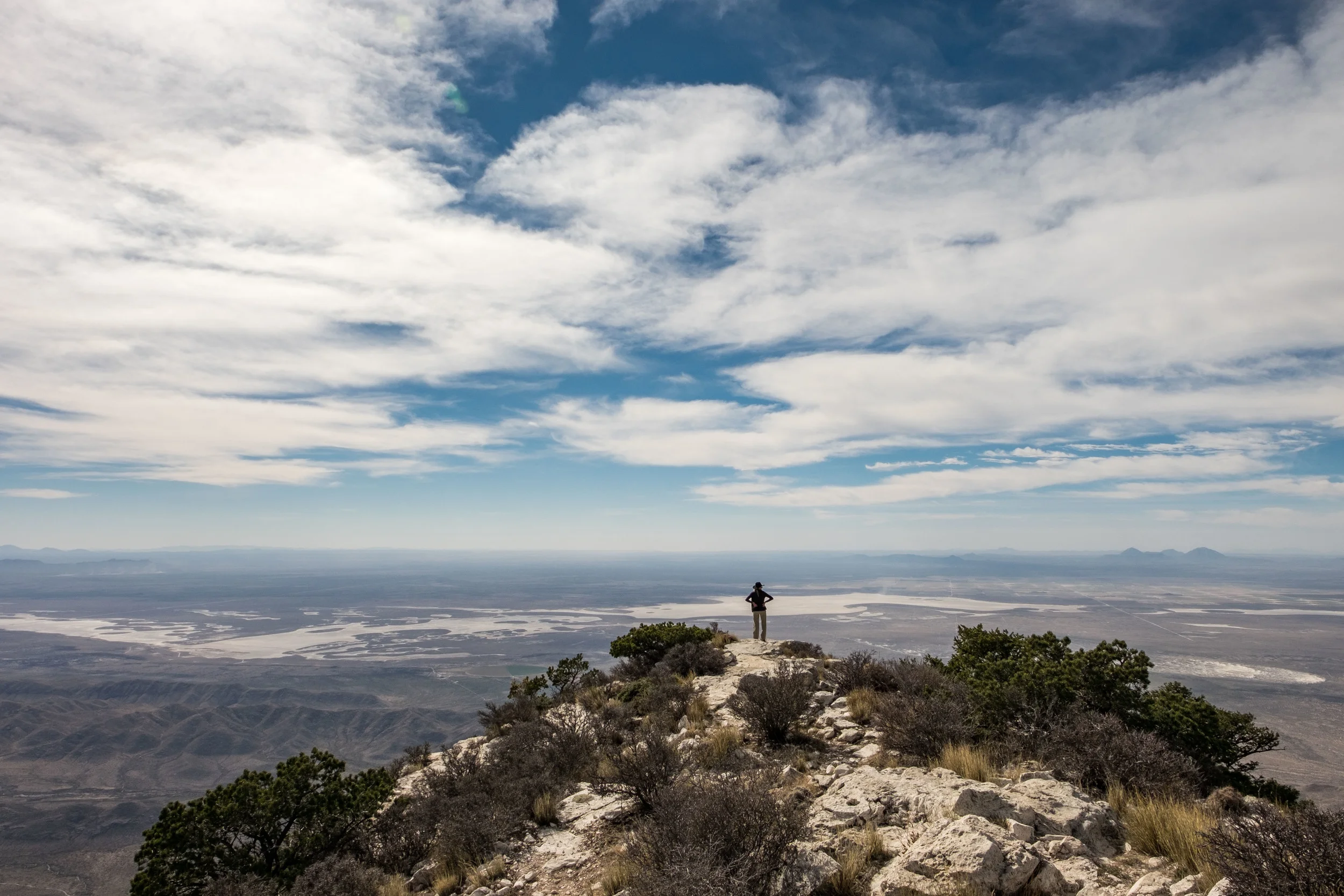 At the top of Guadalupe Mountain Peak in Guadalupe Mountains National Park -- the highest peak in Texas. 