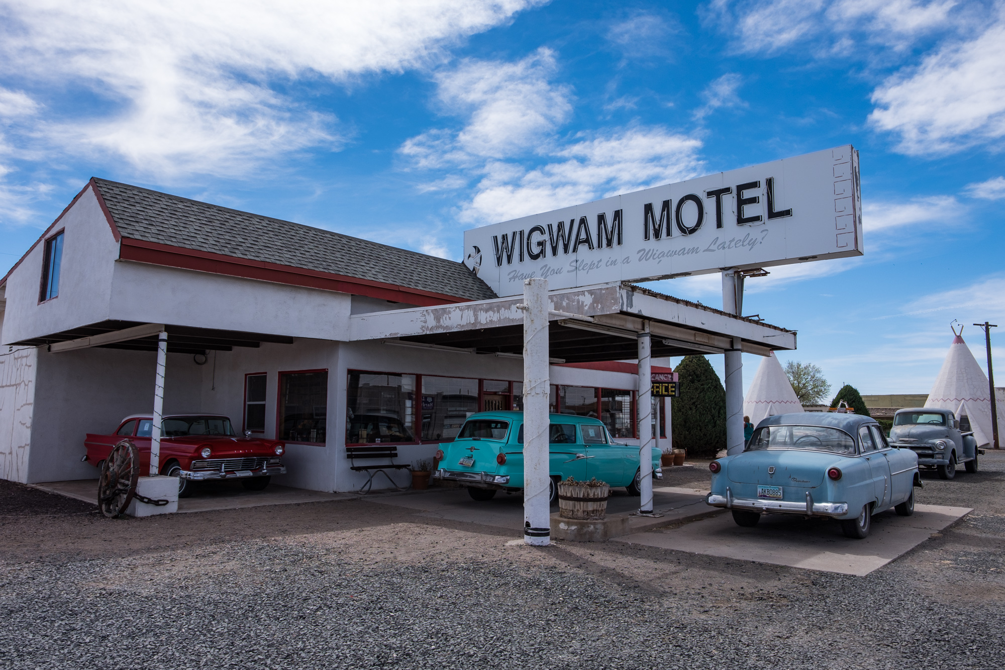 The front entrance of the Wigwam Motel in Holbrook, Arizona.