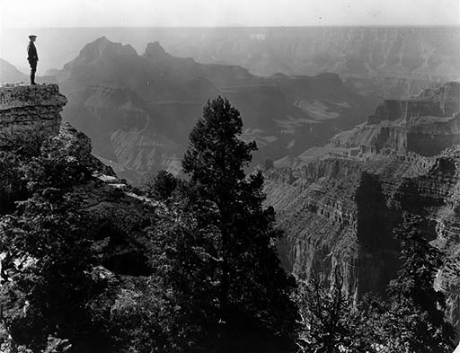 Tourist at Bright Angel Point, c. 1919. Photo credit: Grand Canyon National Park. 