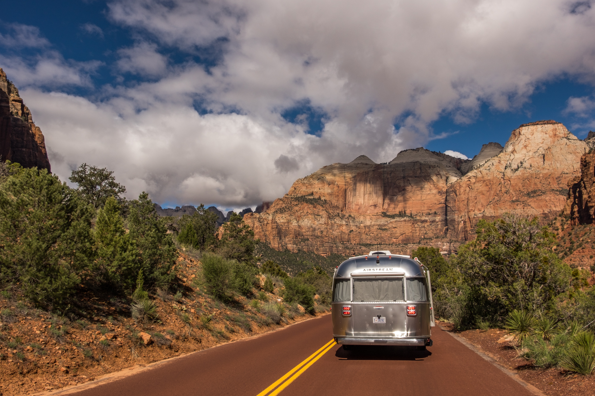 Wally the Airstream took several long wanders along the Zion-Mt. Carmel Highway. To go through the tunnel, we had to force one-lane traffic... apparently this is common in the park -- the rangers had the exercise down to a science. 
