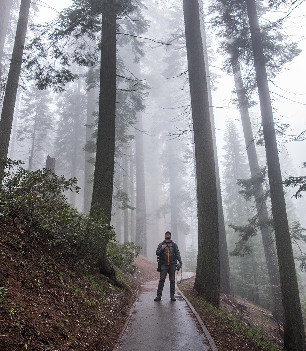Jonathan Irish stands tall on the trail in Crescent Meadow. John Muir called this area "the gem of the Sierras." 