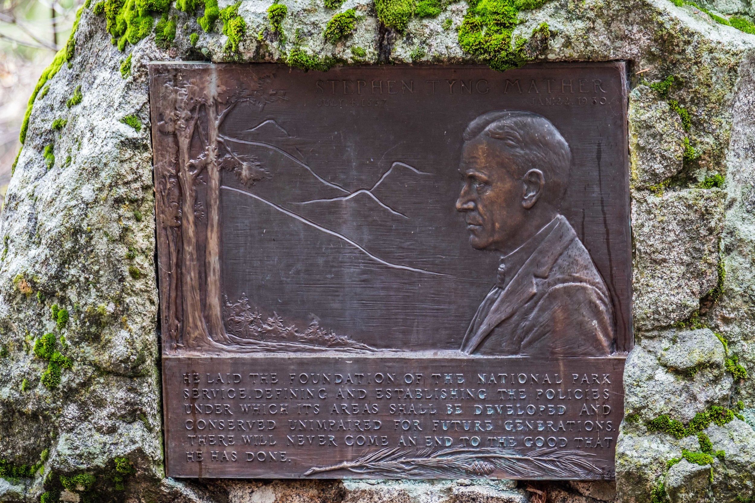 Every U.S. National Park has displays honoring their incredible history. This plaque of Stephen Mather, the first Director of the National Park Service, can be found in every park. 