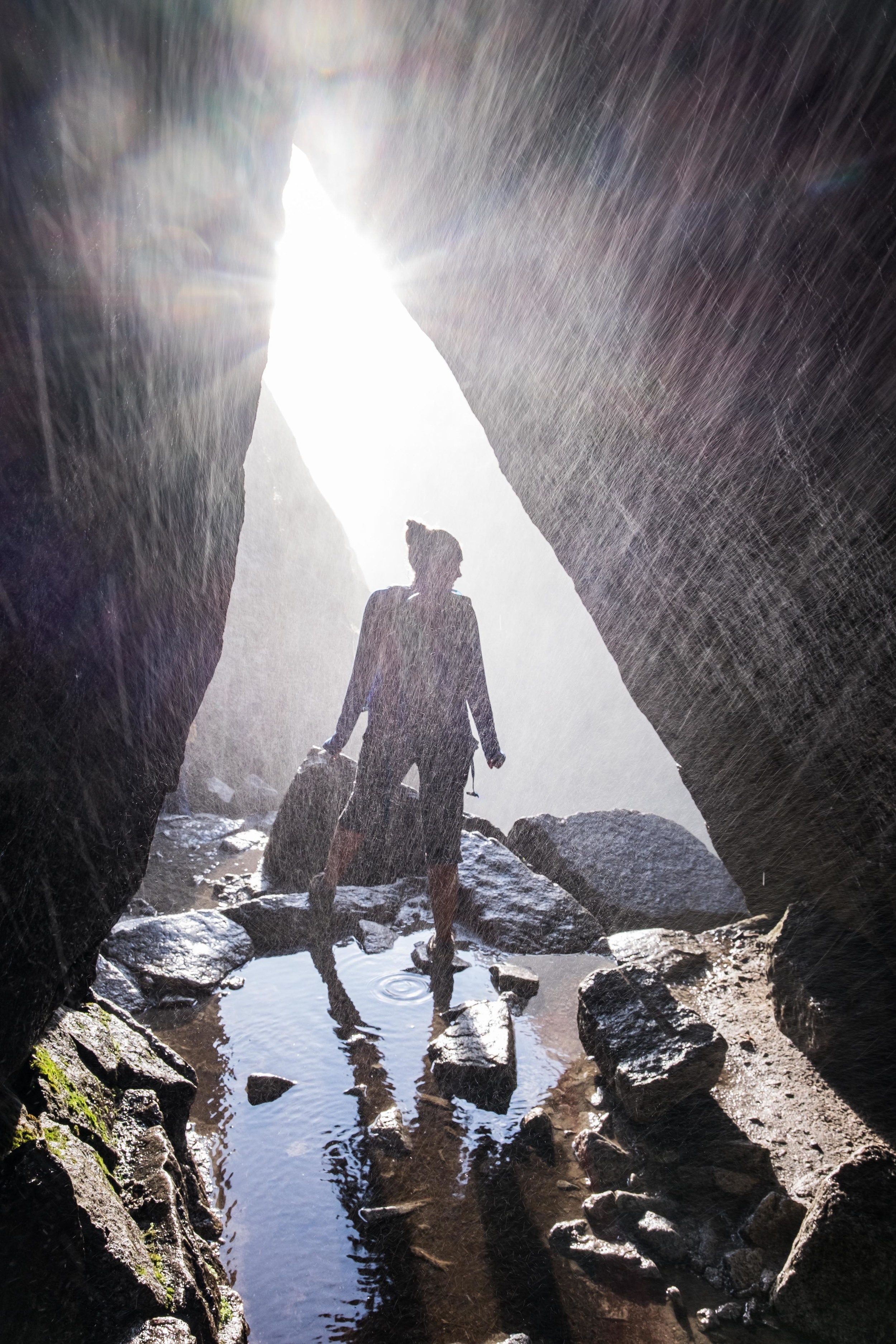 Stef catches the light at Mist Falls nearing the end of the Panorama Trail hike.