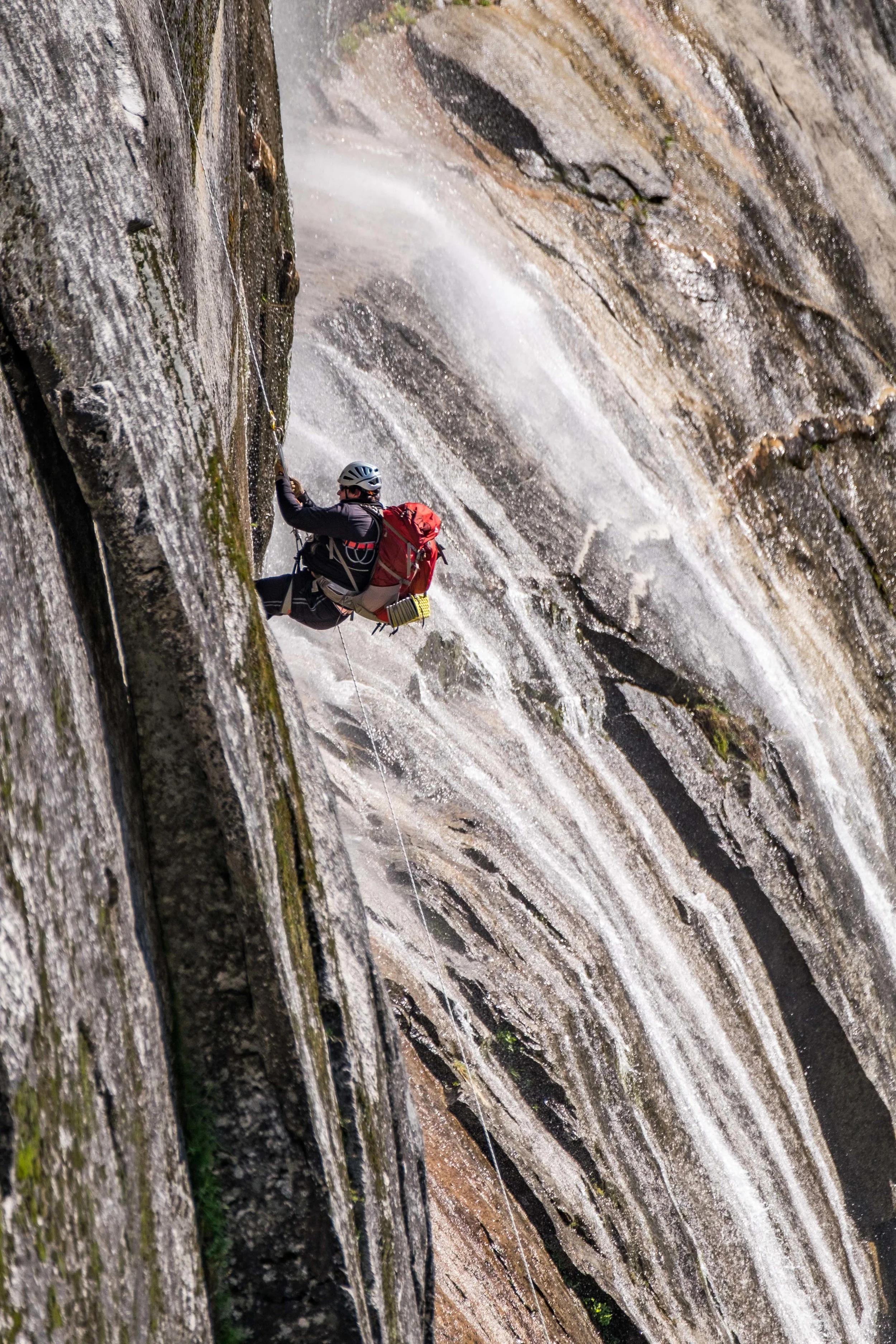 A climber descends at Vernal Falls. It took him less time to get to the bottom than it did us to hike!