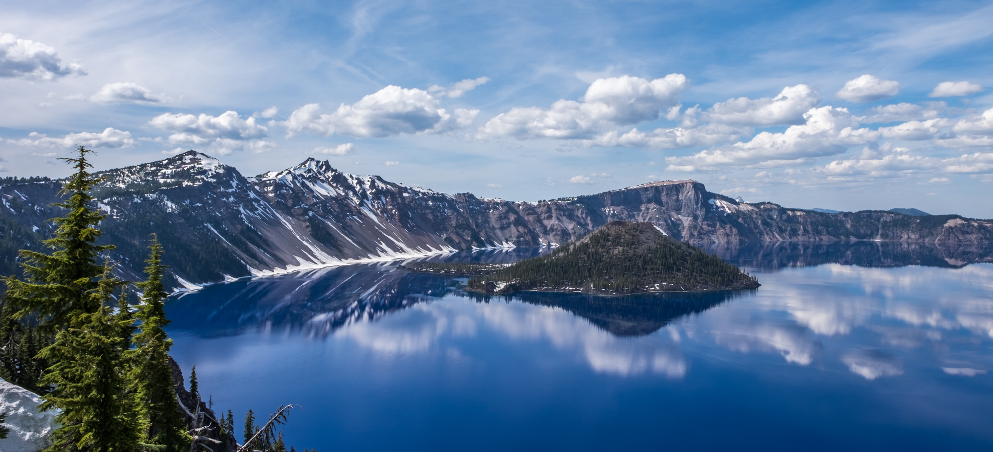 Wizard Island rises from Crater Lake in the national park in southern Oregon.
