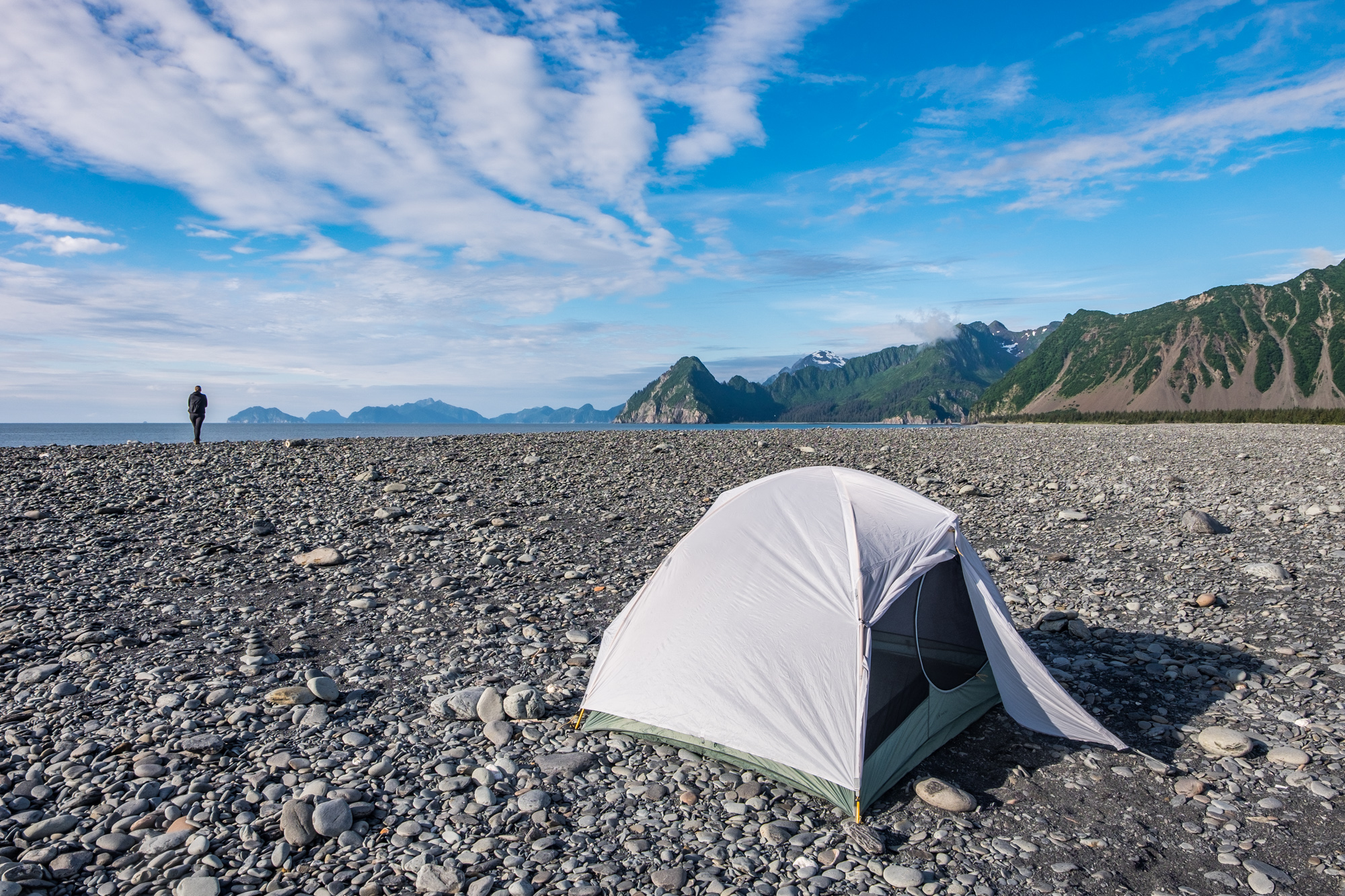 Our Mountain Hardwear Ghost Sky 3 tent set up for the night atop a moraine near Bear Glacier in the Kenai Fjords... it was a champion again, as it has been for the duration of this Great American Road Trip.