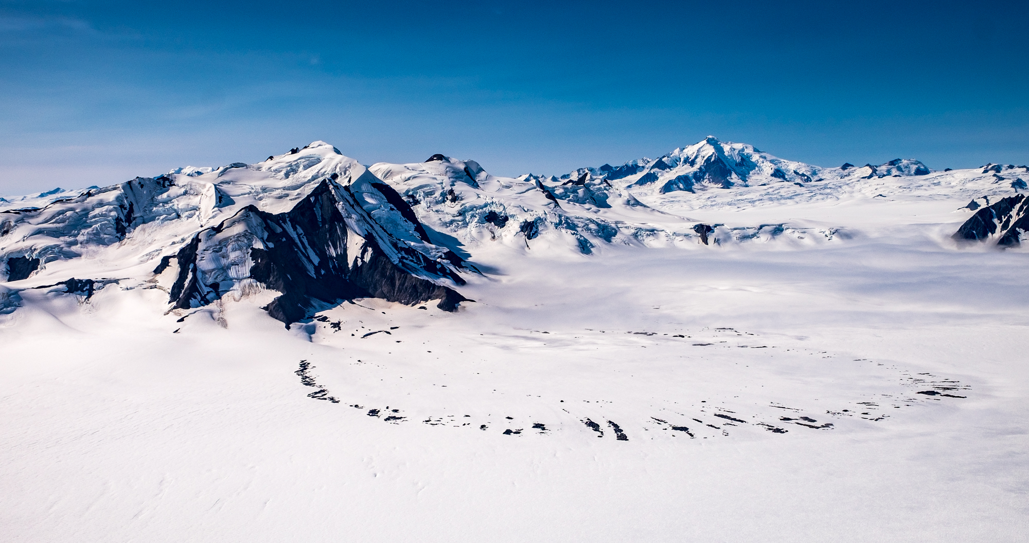 The largest sub-polar ice field in North America and one of the most distinct features in the park: The Bagley Ice Field.