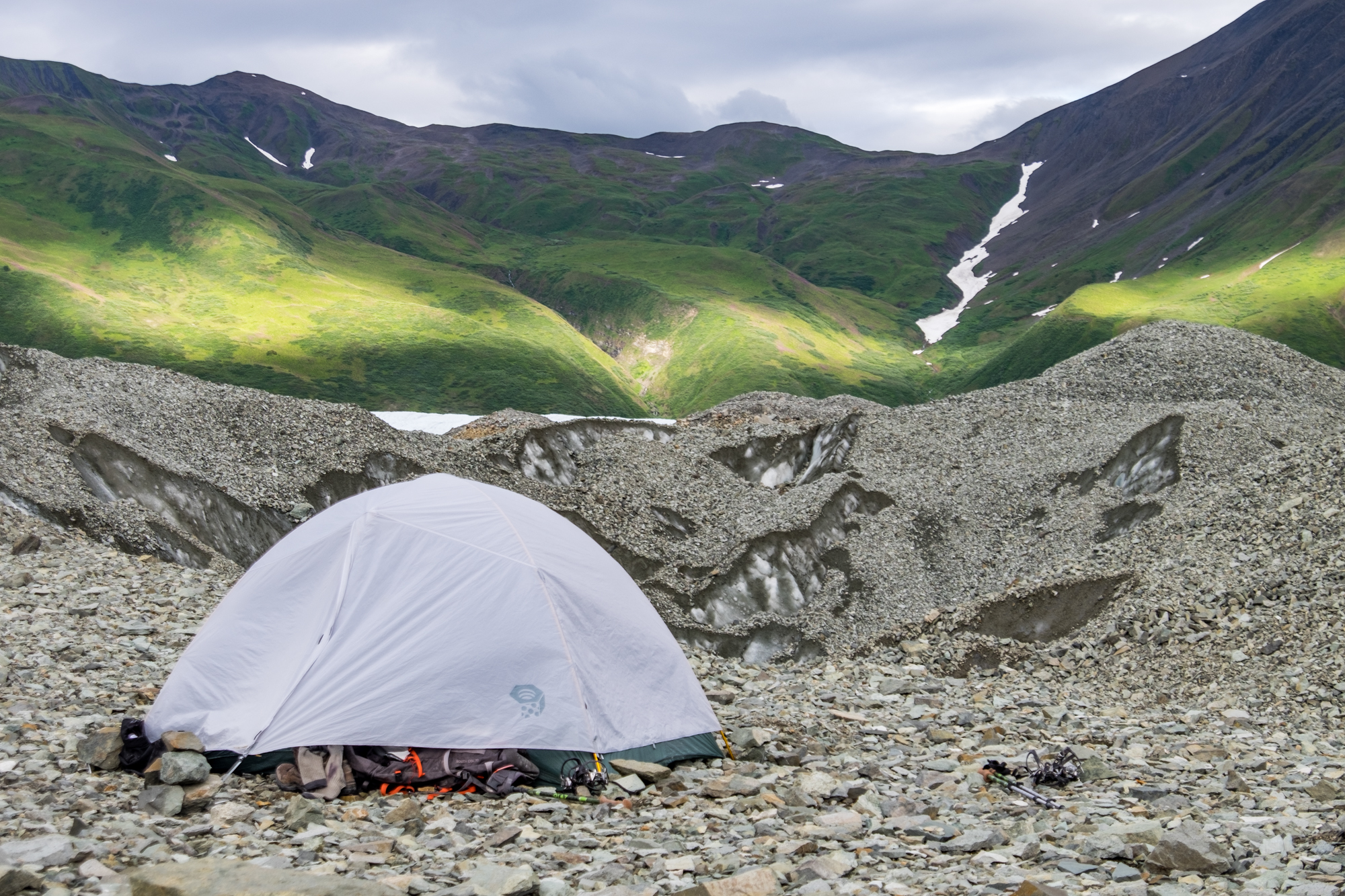 Set up on top of a glacier high in the backcountry, our Mountain Hardwear Ghost Sky 3 tent lives up to its name.