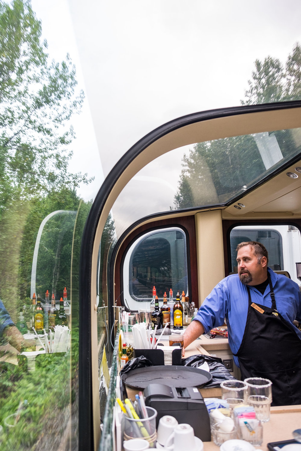  To the delight of passengers on the Wilderness Express, there is cocktail service (and an awesome staff serving it up)!&nbsp; 