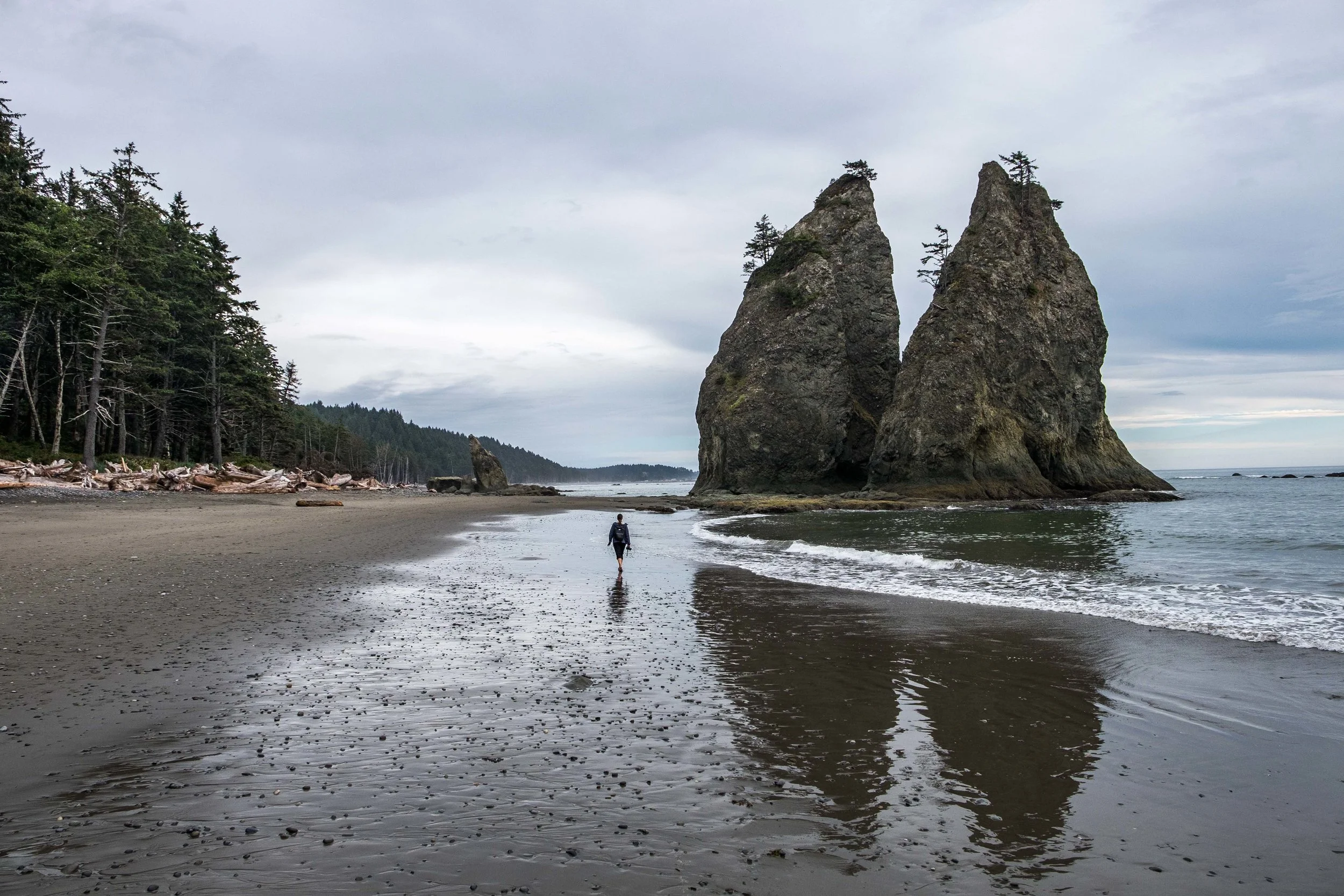 High on life on Rialto Beach. Our good pal Mike hams it up with sea-stacks in the background.