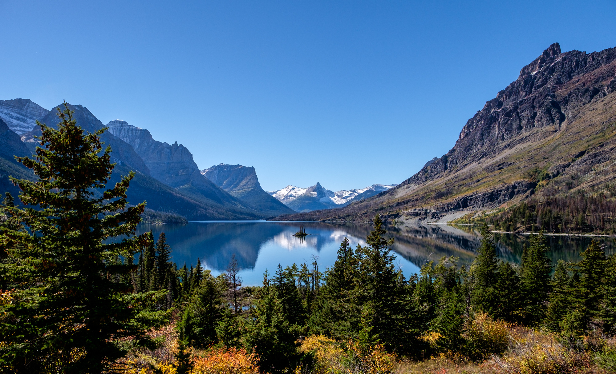 Wild Goose Island sprouts up from the center of the very reflective St. Mary Lake. This viewpoint can be accessed from Going-to-the-Sun Road. 