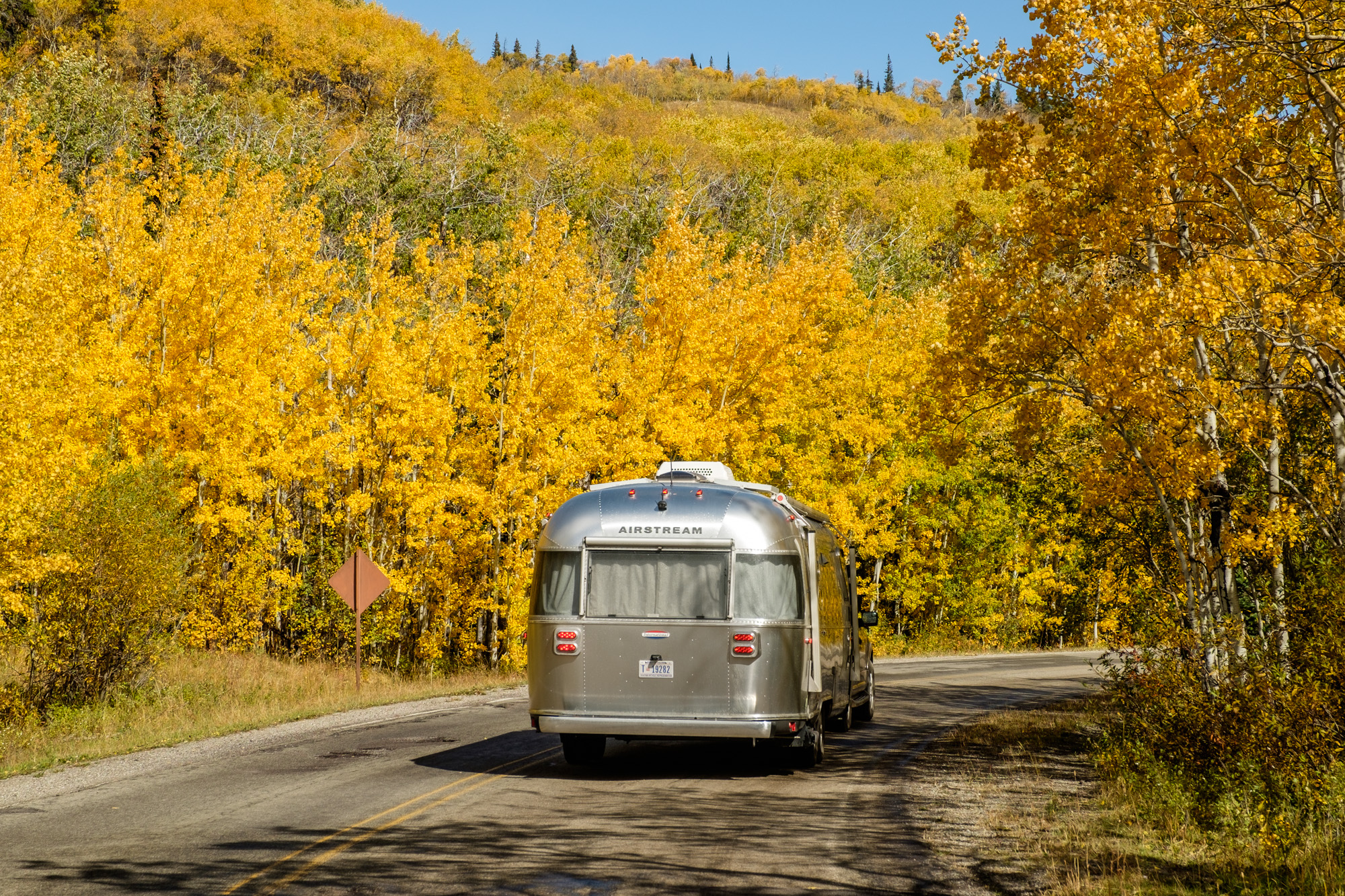 Wally the Airstream looks sharp during fall foliage in Glacier National Park in Montana! 