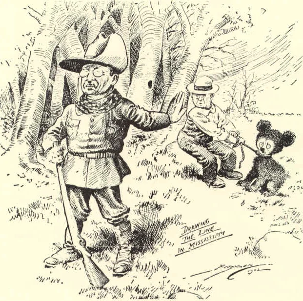 The original "teddy bear" was named after President Theodore Roosevelt and was illustrated in this 1902 Washington Post political cartoon.