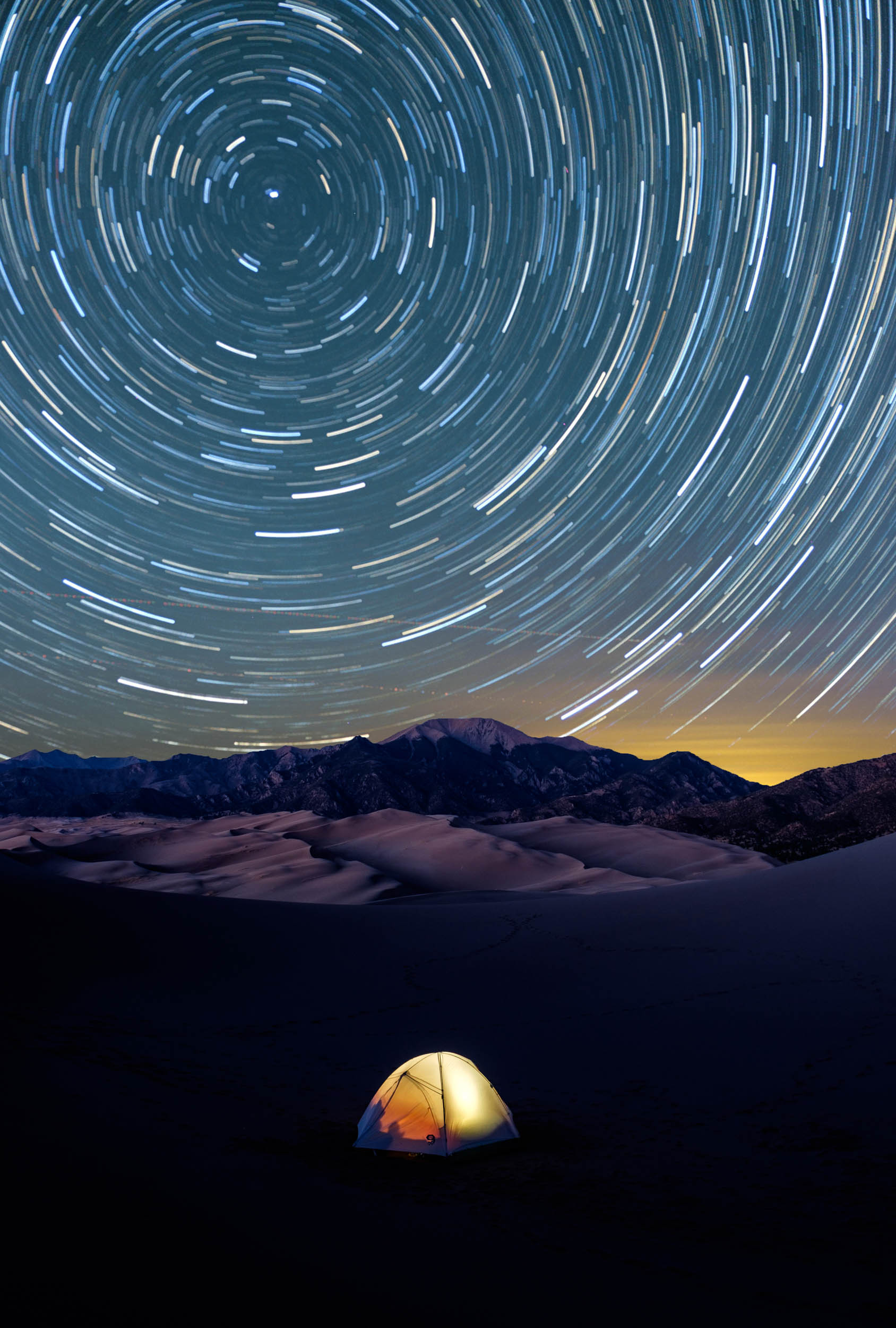 Star trails at our backcountry camping spot on the dunes. 