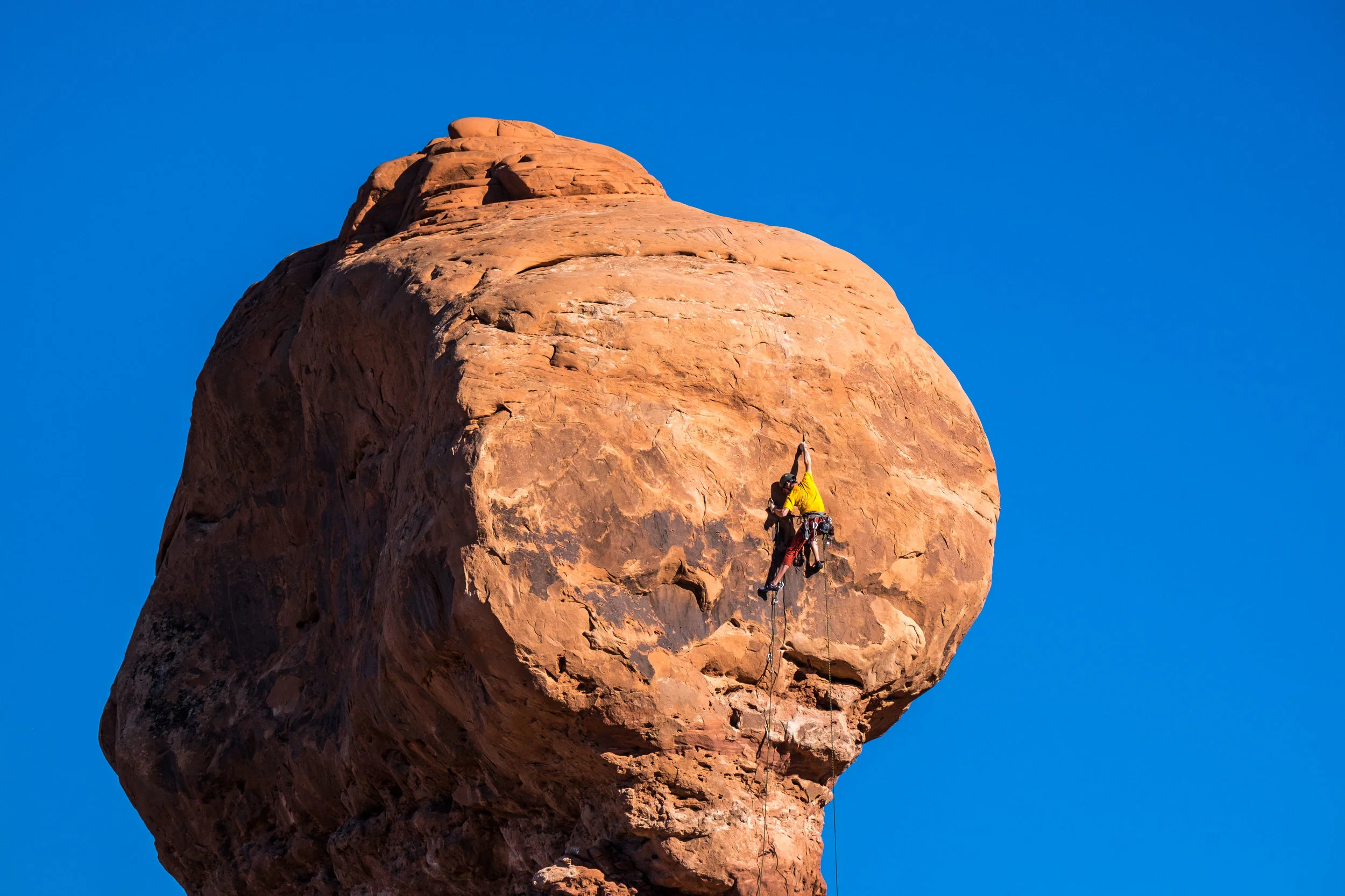 Rock climbing is a favorite sport at Arches National Park. 