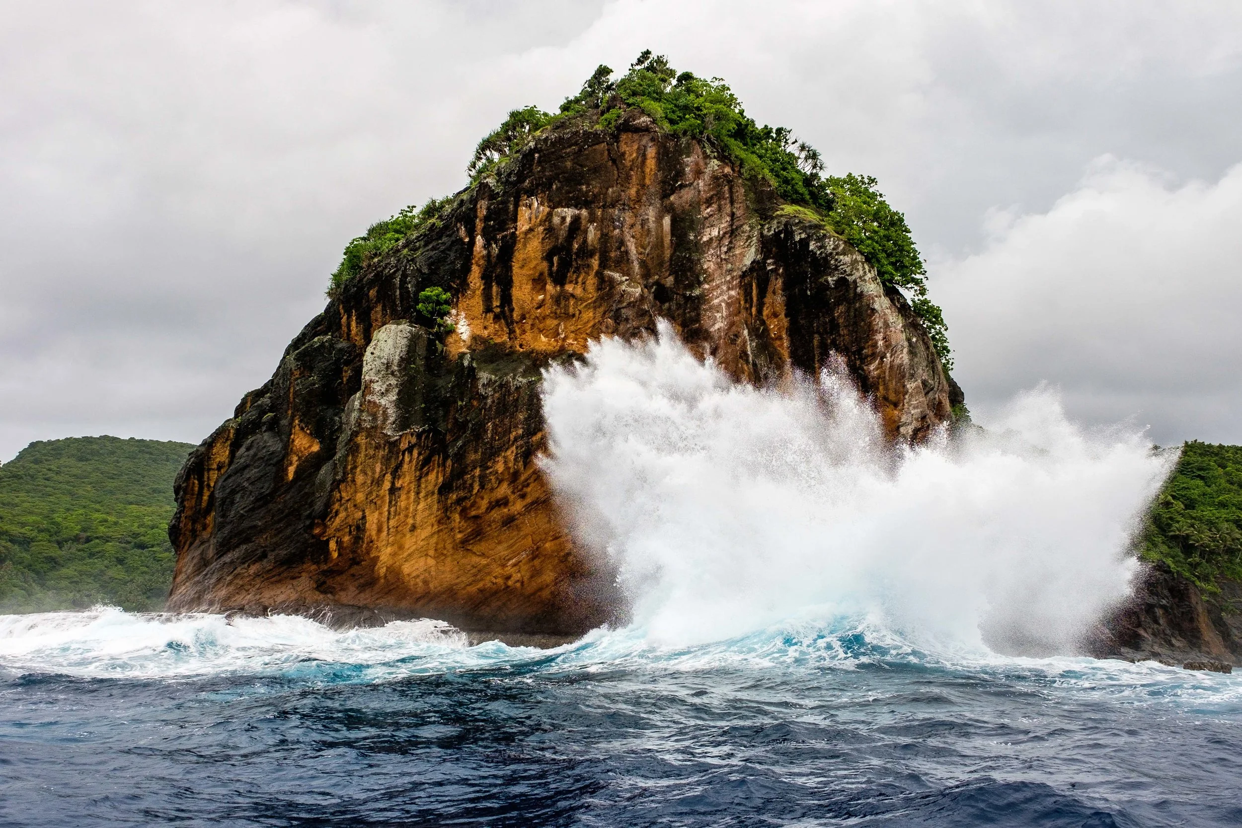 Waves pummel protected land on the island of Ofu.