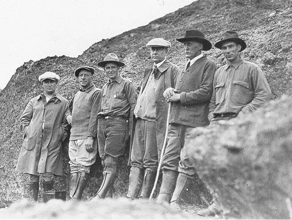 With each visit to one of our 59 national parks , we always remembered that there were many early footsteps before ours... Pictured here: Schyler Hain, second from the right, stands with Park Service Director Stephen Mather and the Pinnacles Boys in 1924. Image credit: National Park Service