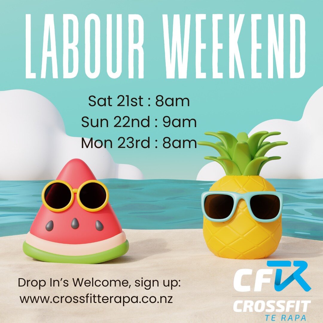 😎LABOUR WEEKEND HOURS😎
.
Classes are on all weekend:
Sat 21st Oct : 8am - CrossFit (Partner WoD)
Sun 22nd Oct : 9am - Oly Lifting
Mon 23rd Oct : 8am - CrossFit (a goodie!)
.
Drop-in's are welcome, please sign up via our website 👍
.
Reminder; Team 