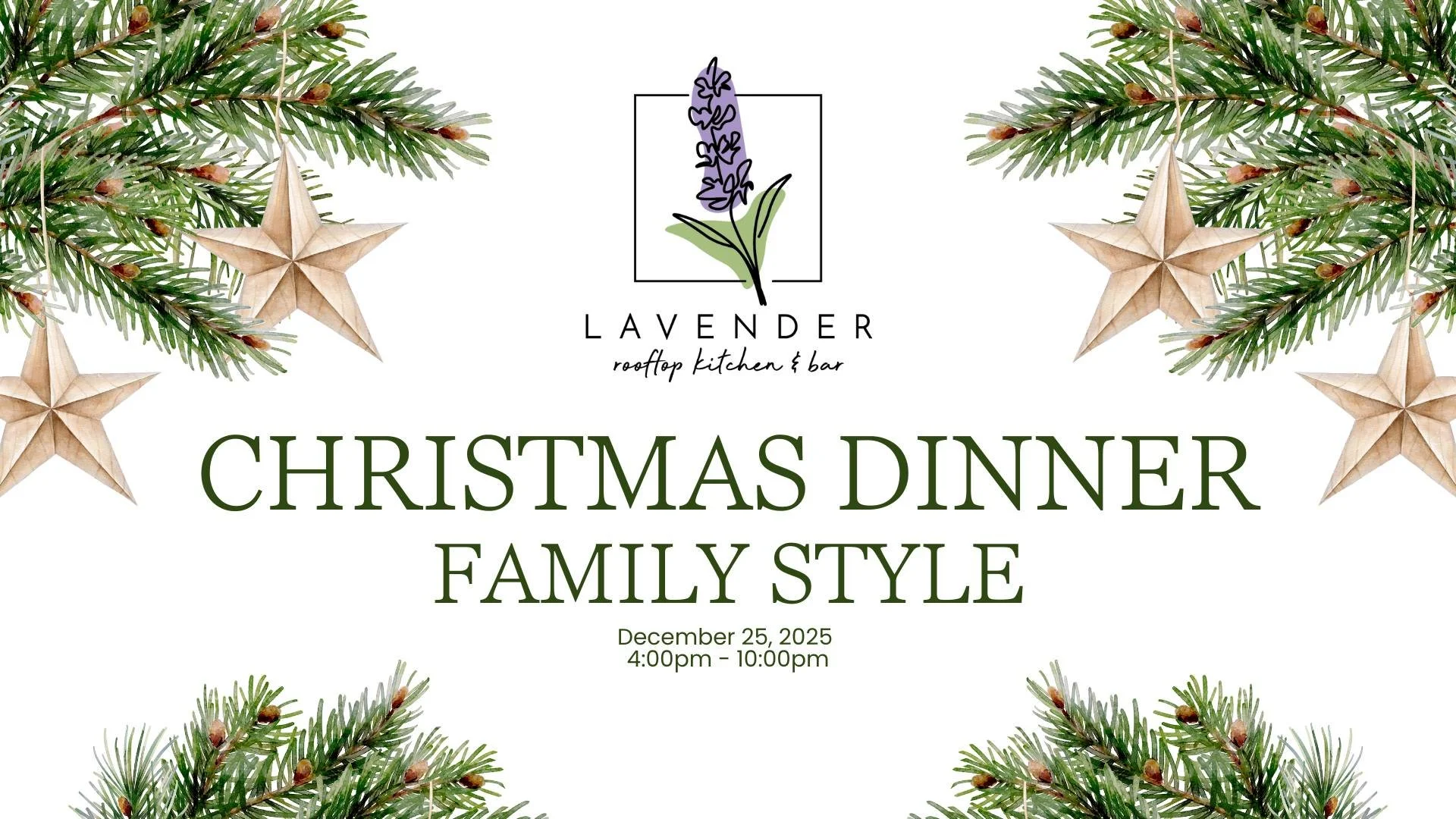 Christmas Dinner Family Style at Lavender Rooftop Kitchen & Bar