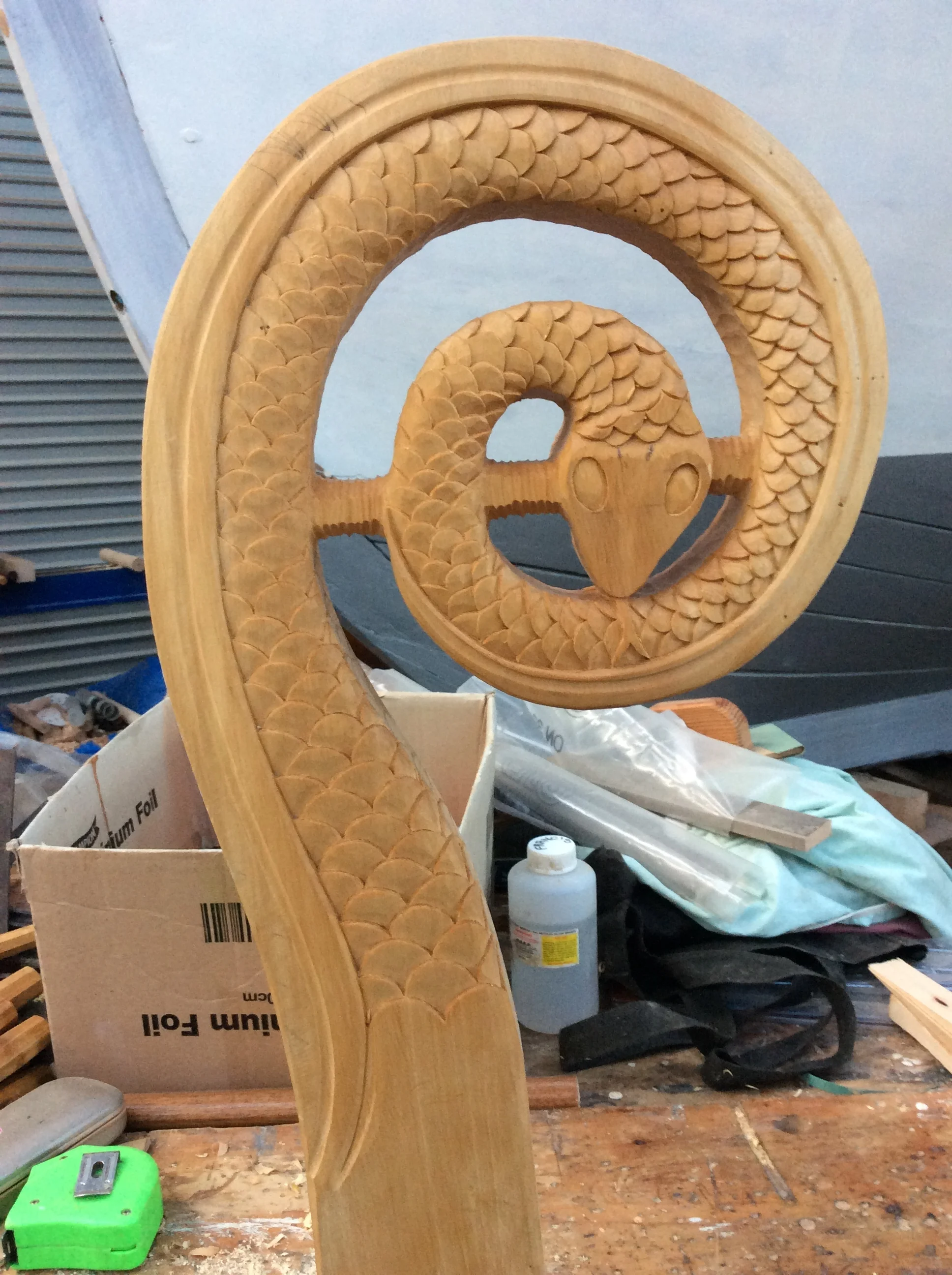 Francis Shepherd's aft figurehead carving for the Viking boat