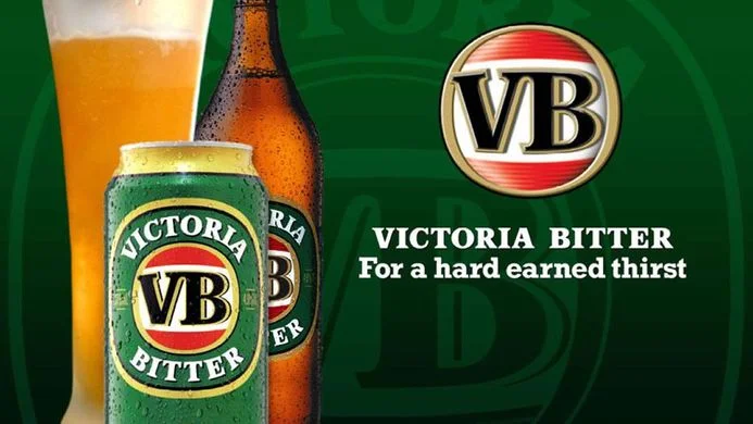 Logo and current brand image of Victoria Bitter / Logo et image de marque courante de Victoria Bitter
