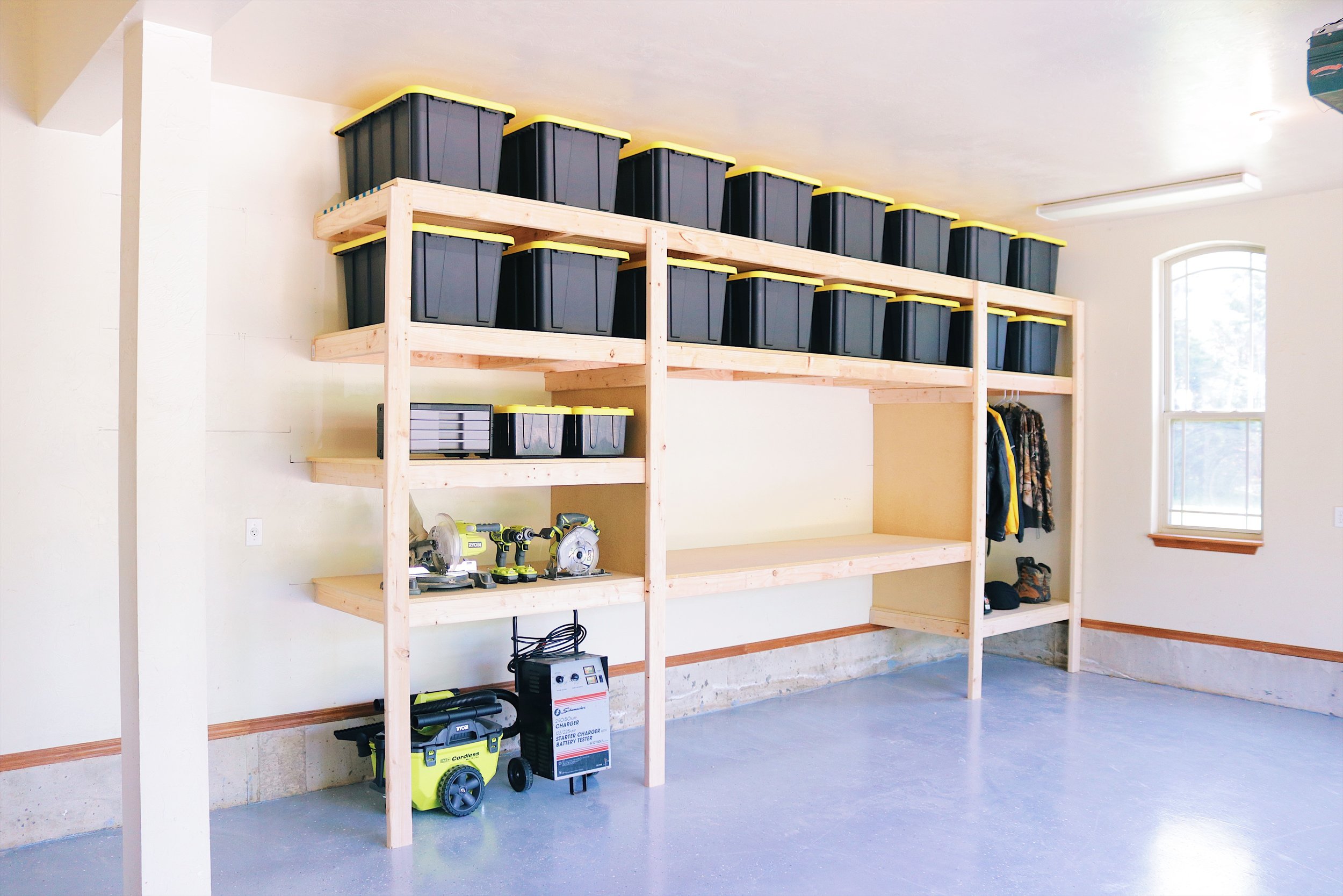 3x Garage Shelving Units & 1x Garage Workbench 