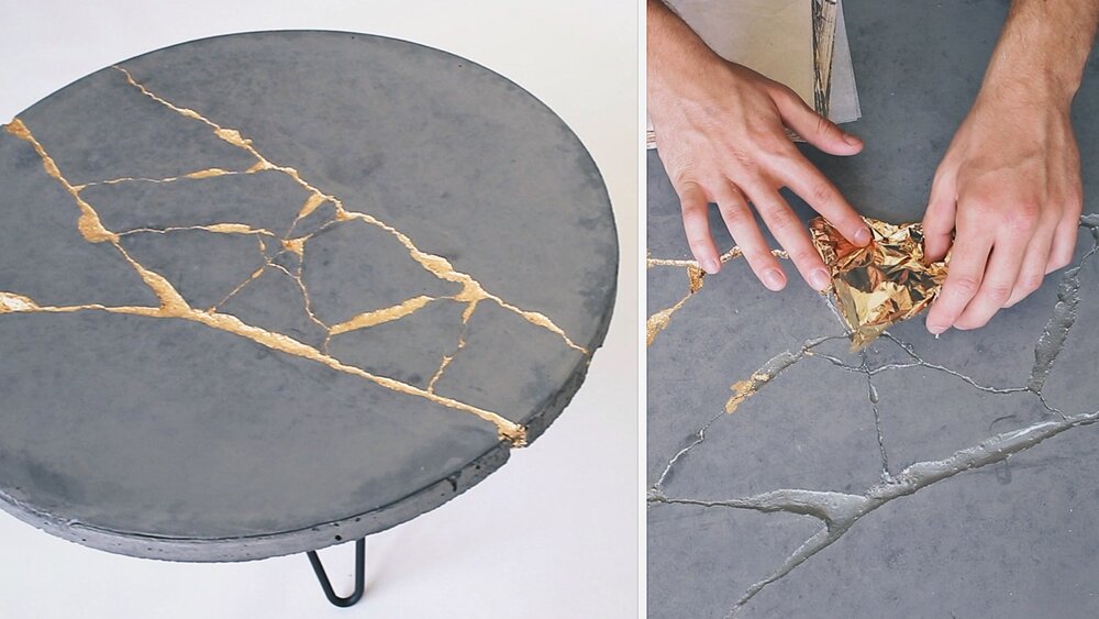Diy Kintsugi Concrete Coffee Table, Gold Leaf Coffee Table Diy