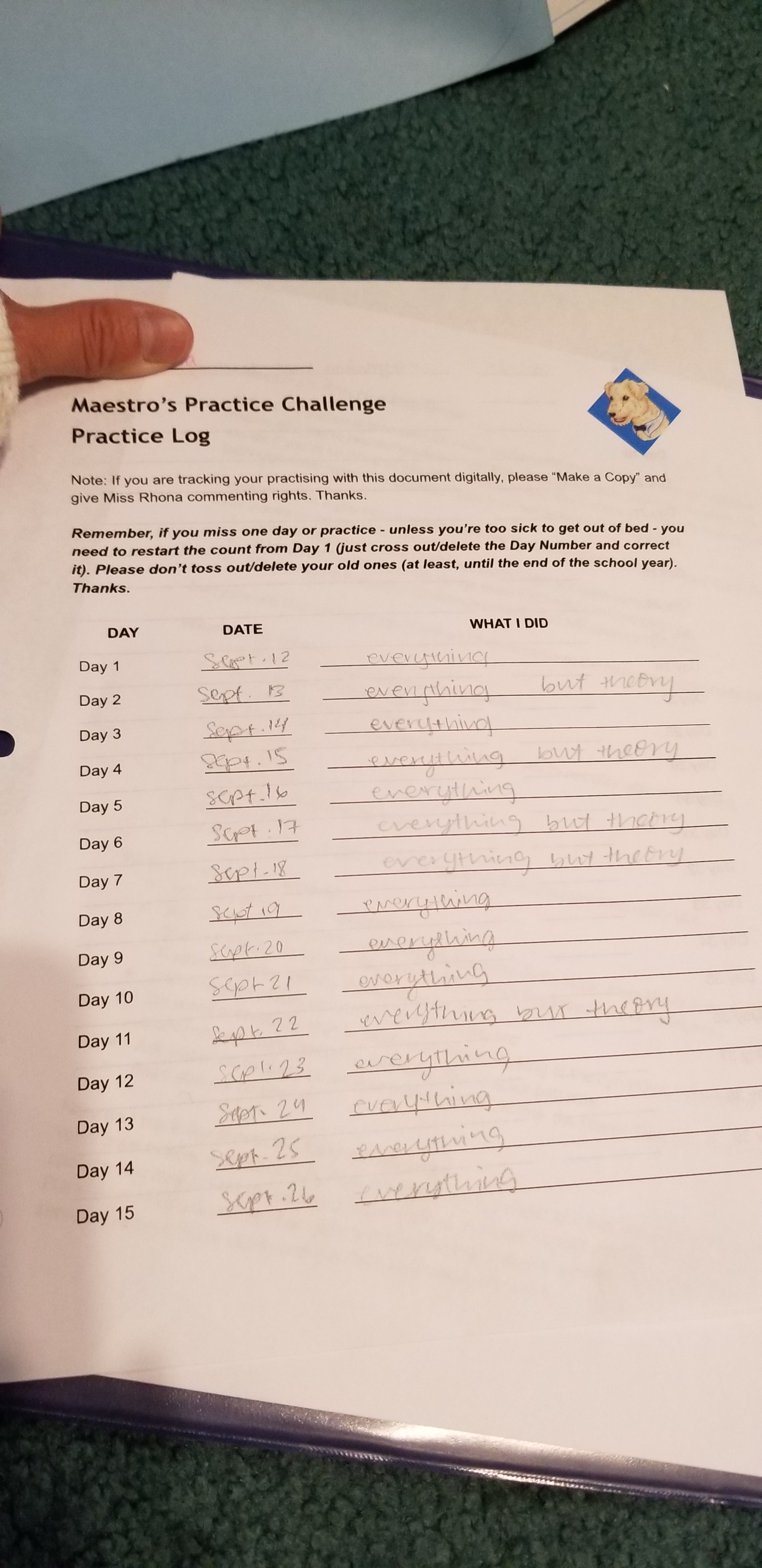 Paper Practice Log