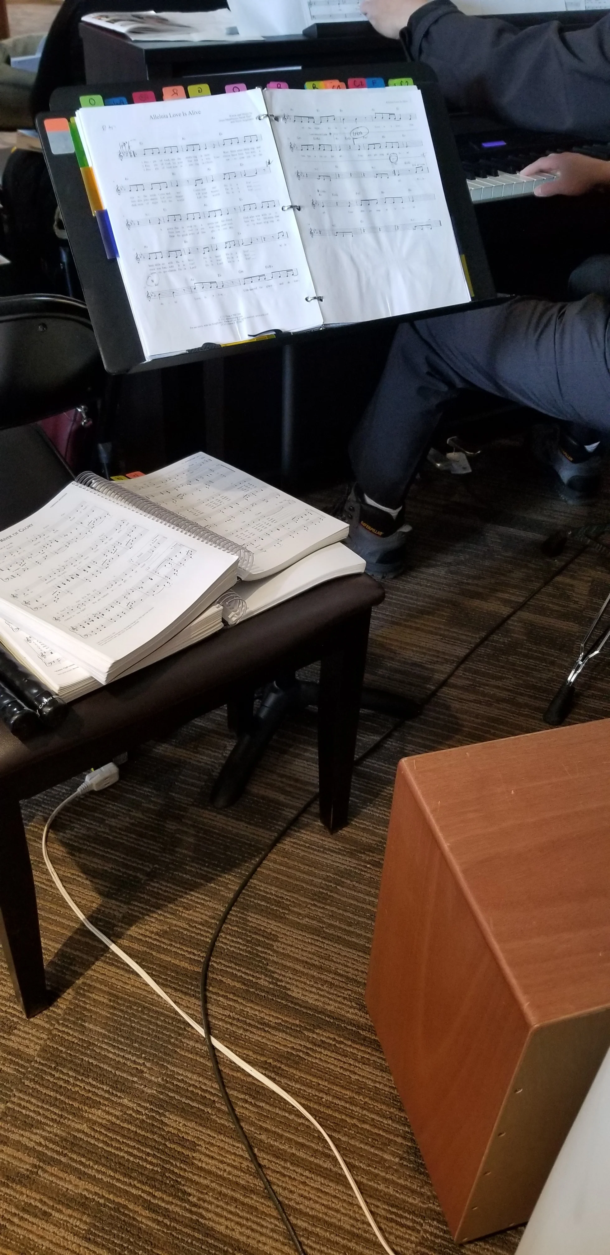 My brother and I played musical chairs in the rhythm section for the church choir throughout the Holy Week services. Photo credit: R-M Arca.