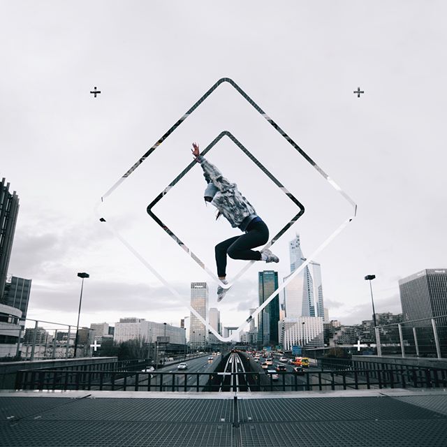 Jumping &hellip; #design #graphicdesign #unsplash #grid #artwork #photoshop #adobe #shapes #city #urban #sport #exercise #jump #activity #shape #diamond #poster #art #traffic #trainers #sky