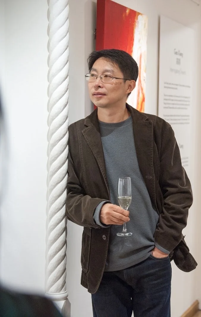 Gao Xiang, at the start of the opening reception of Gao Xiang: Interrogating Dreams , 31 October 2017, Katrine Levin Galleries, London
