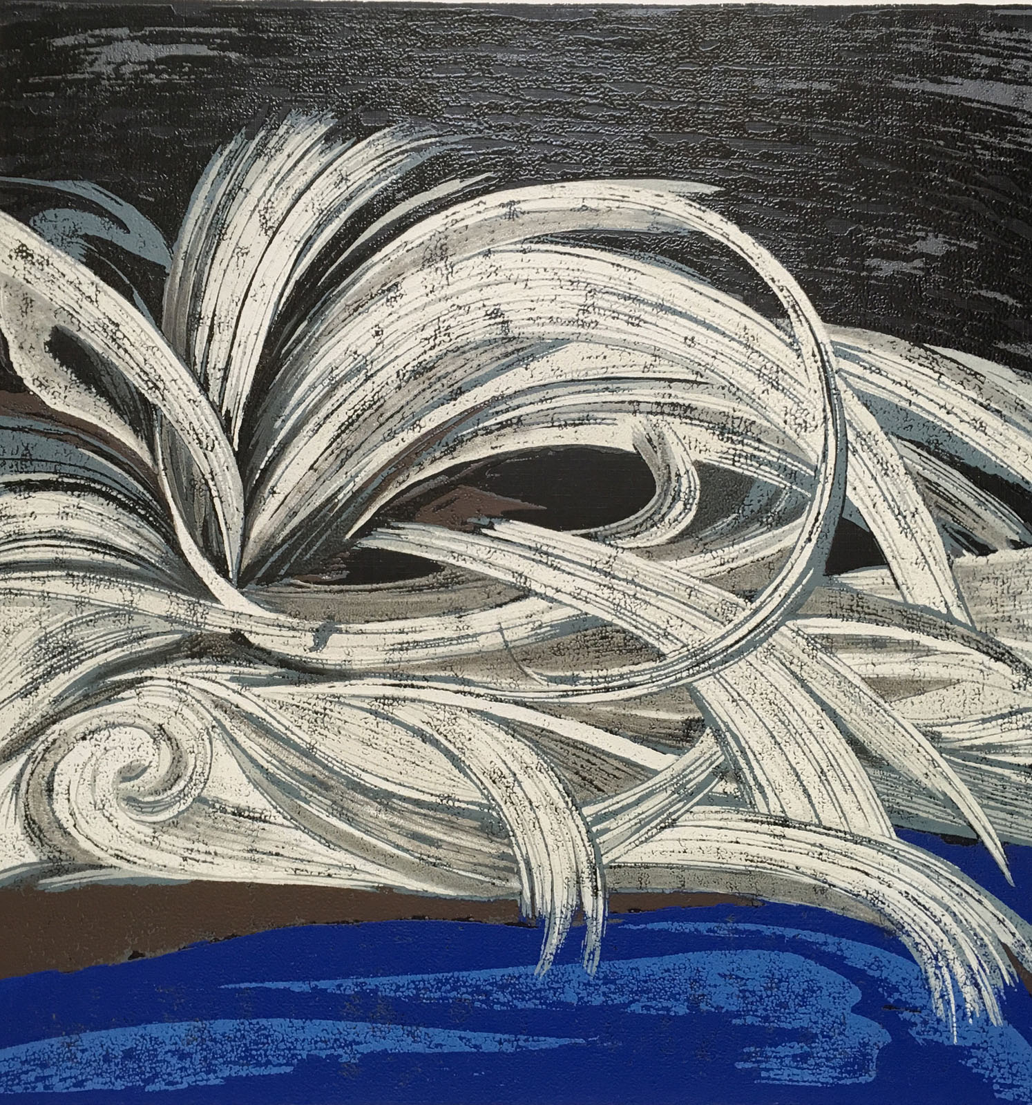 Last but not least, this playful work by Chen Li 陳里 (b. 1971), Wind Playing with the Ocean Waves. 1999. Reduction print, oil-based inks on paper. Part of our exhibition.