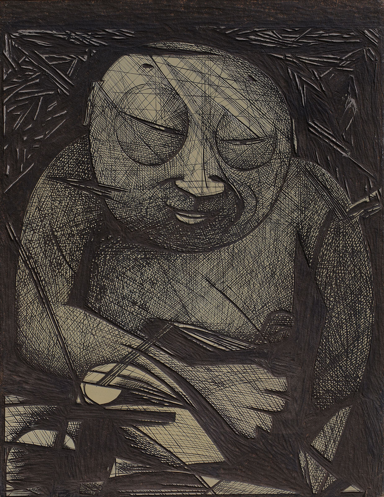 The original woodblock from the “Human Buddha” single edition of 26 prints