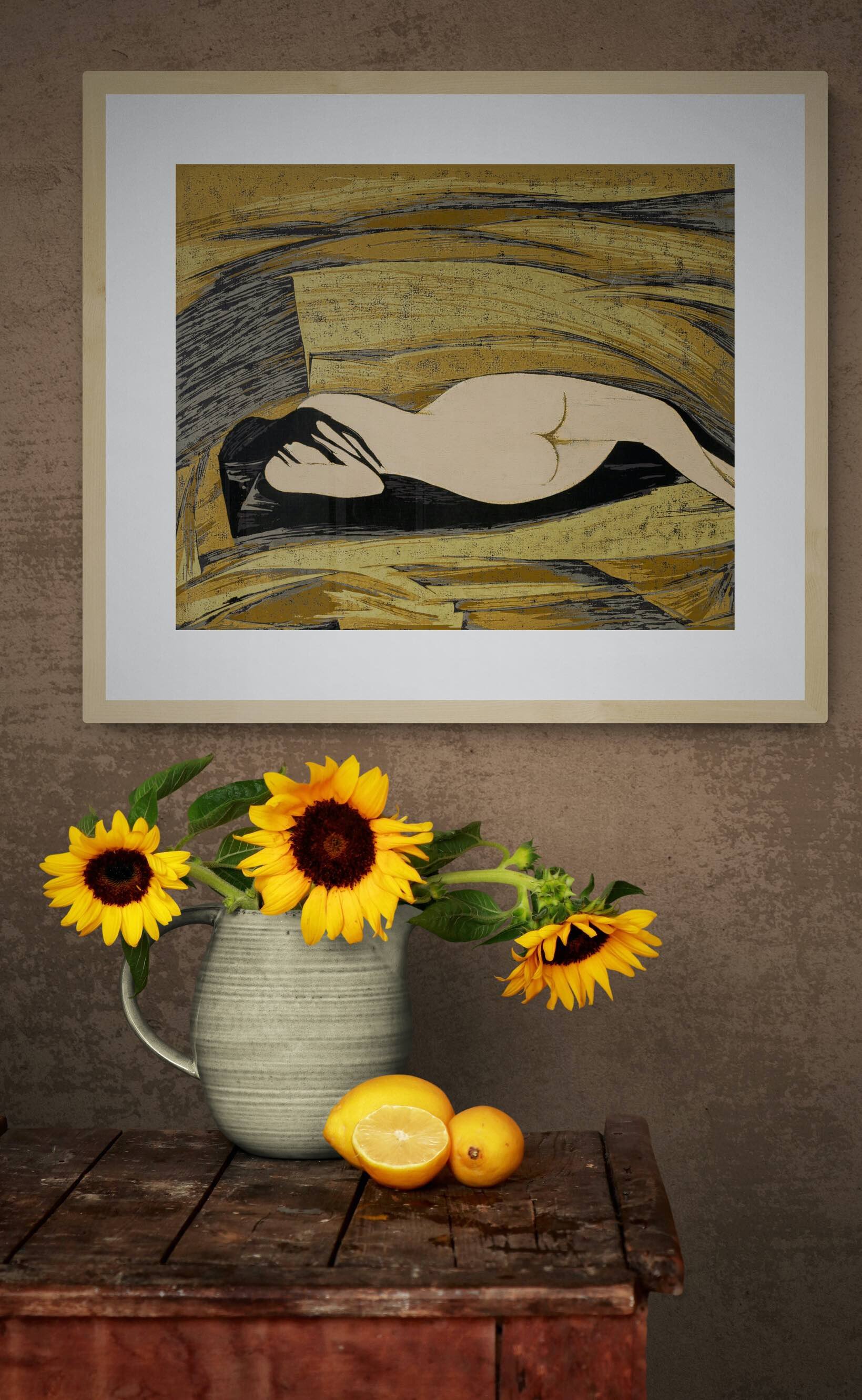 Reclining Nude Rustic_bench_with_sunflowers_in_jug.jpg